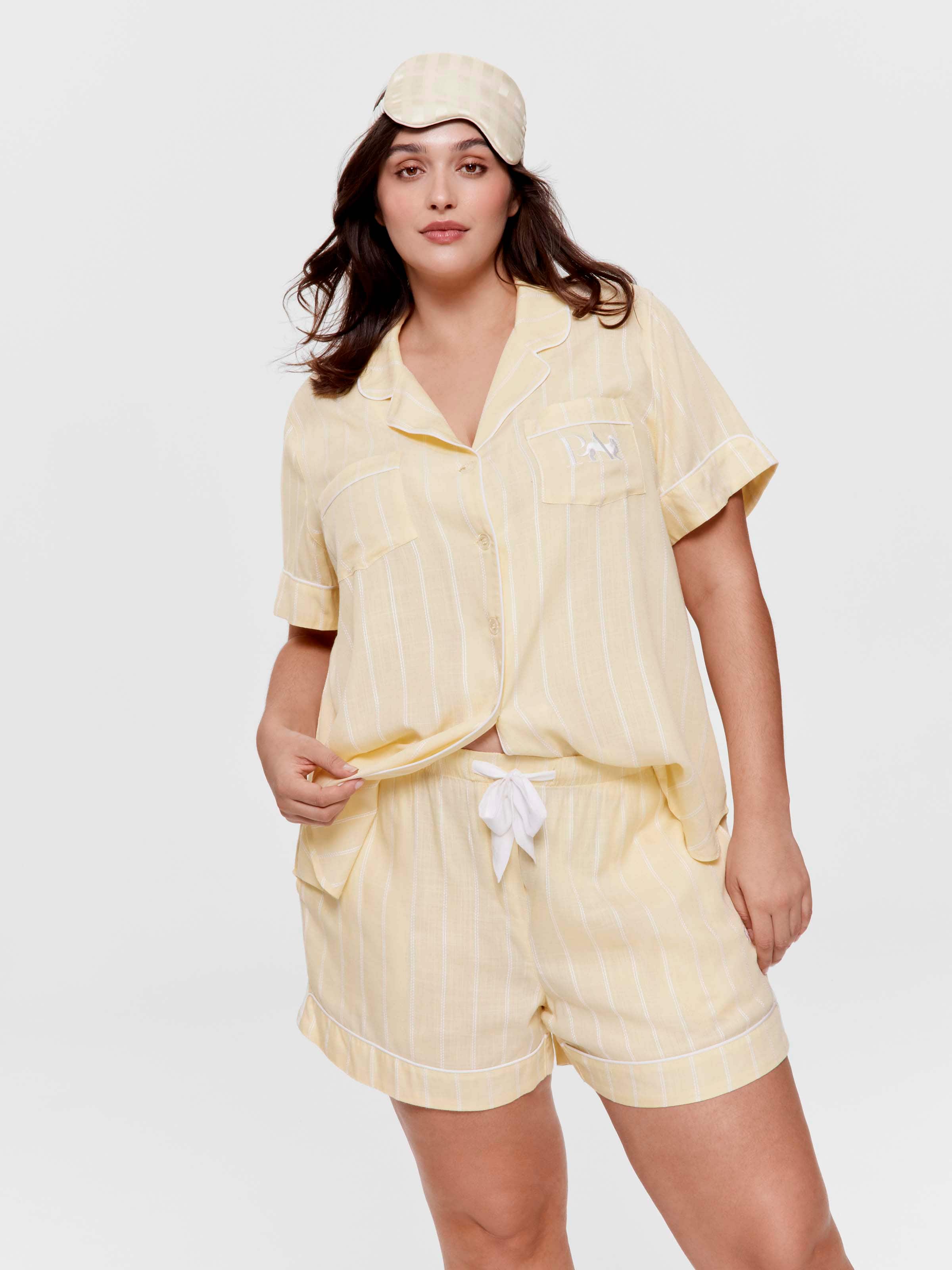 P.A. Plus Butter Yellow Textured Stripe Relaxed Mid Short