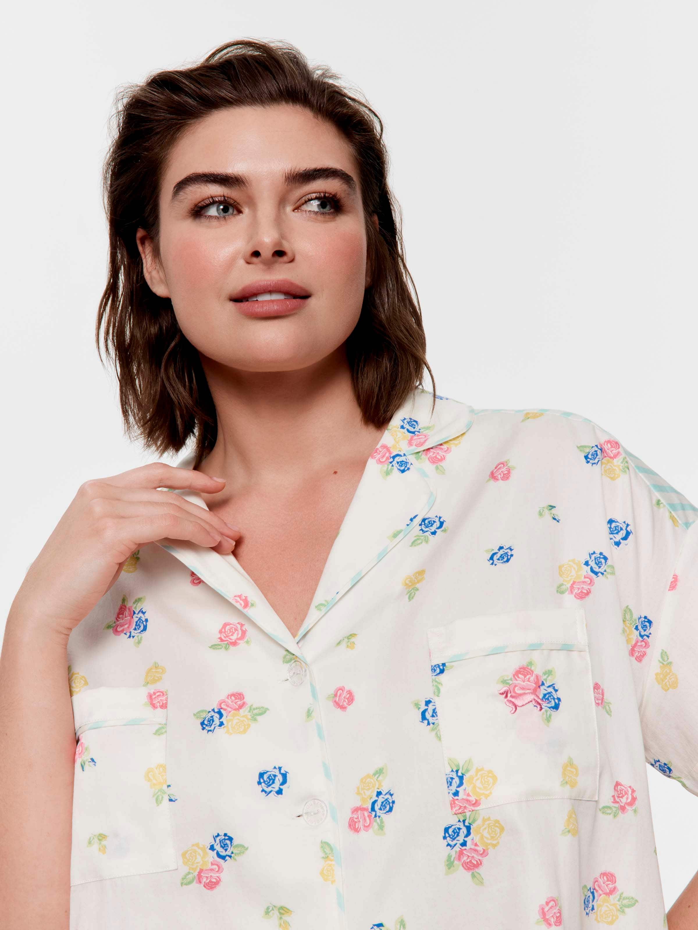 P.A. Plus Vintage Floral Puppy 100% Cotton Short Sleeve Shirt