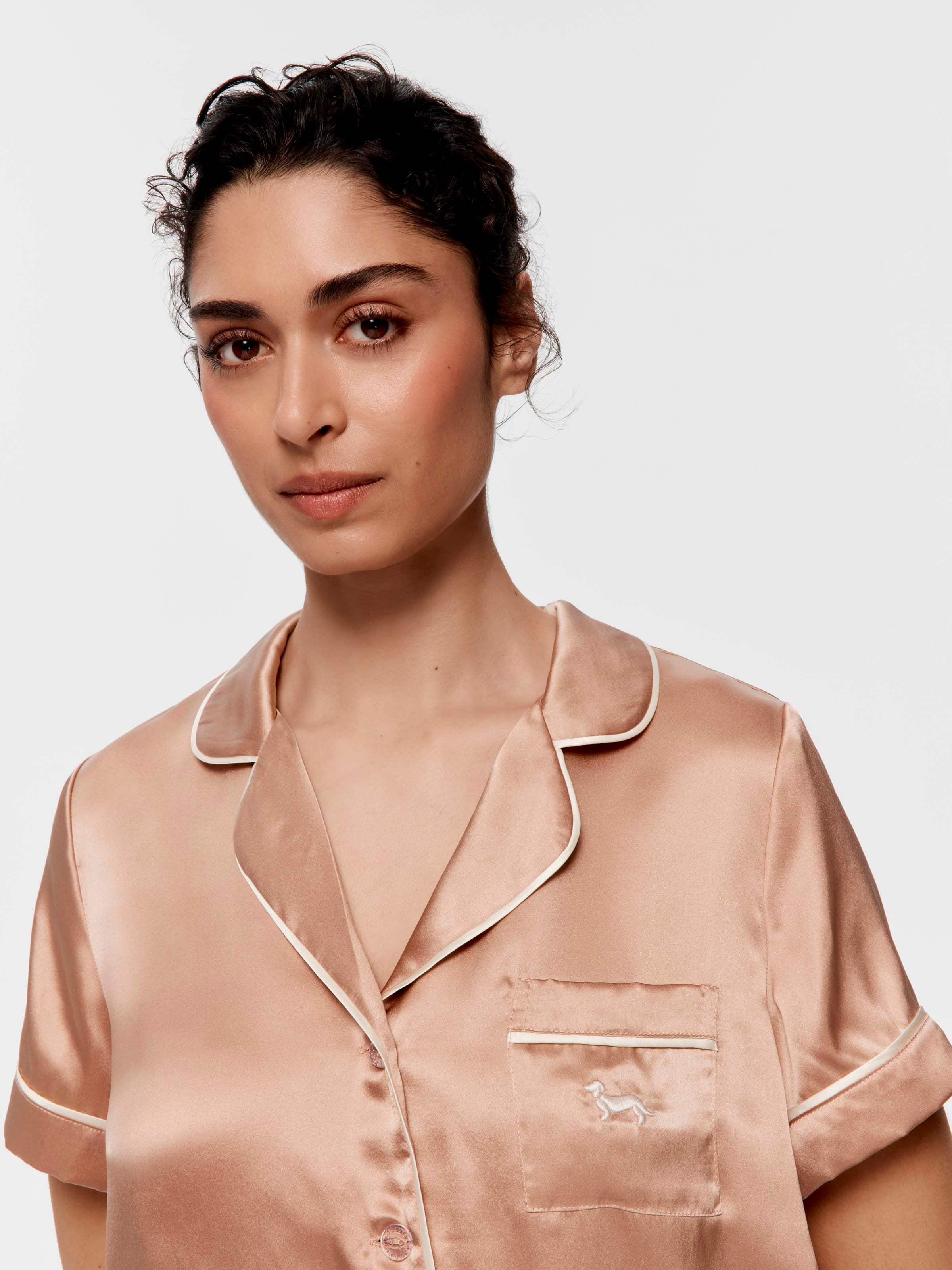 Latte Mulberry Silk Shortie Pj Set
