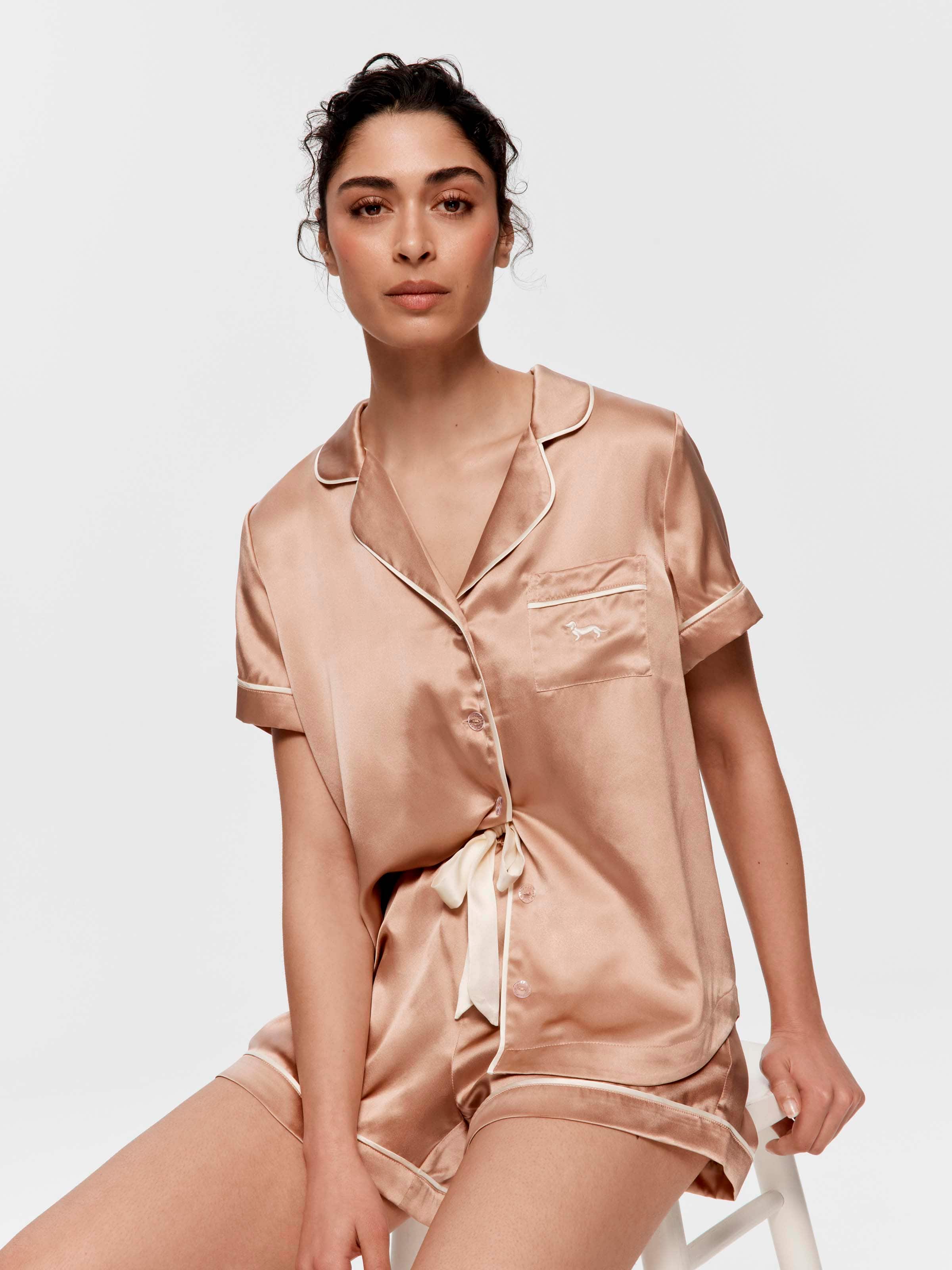 Latte Mulberry Silk Shortie Pj Set