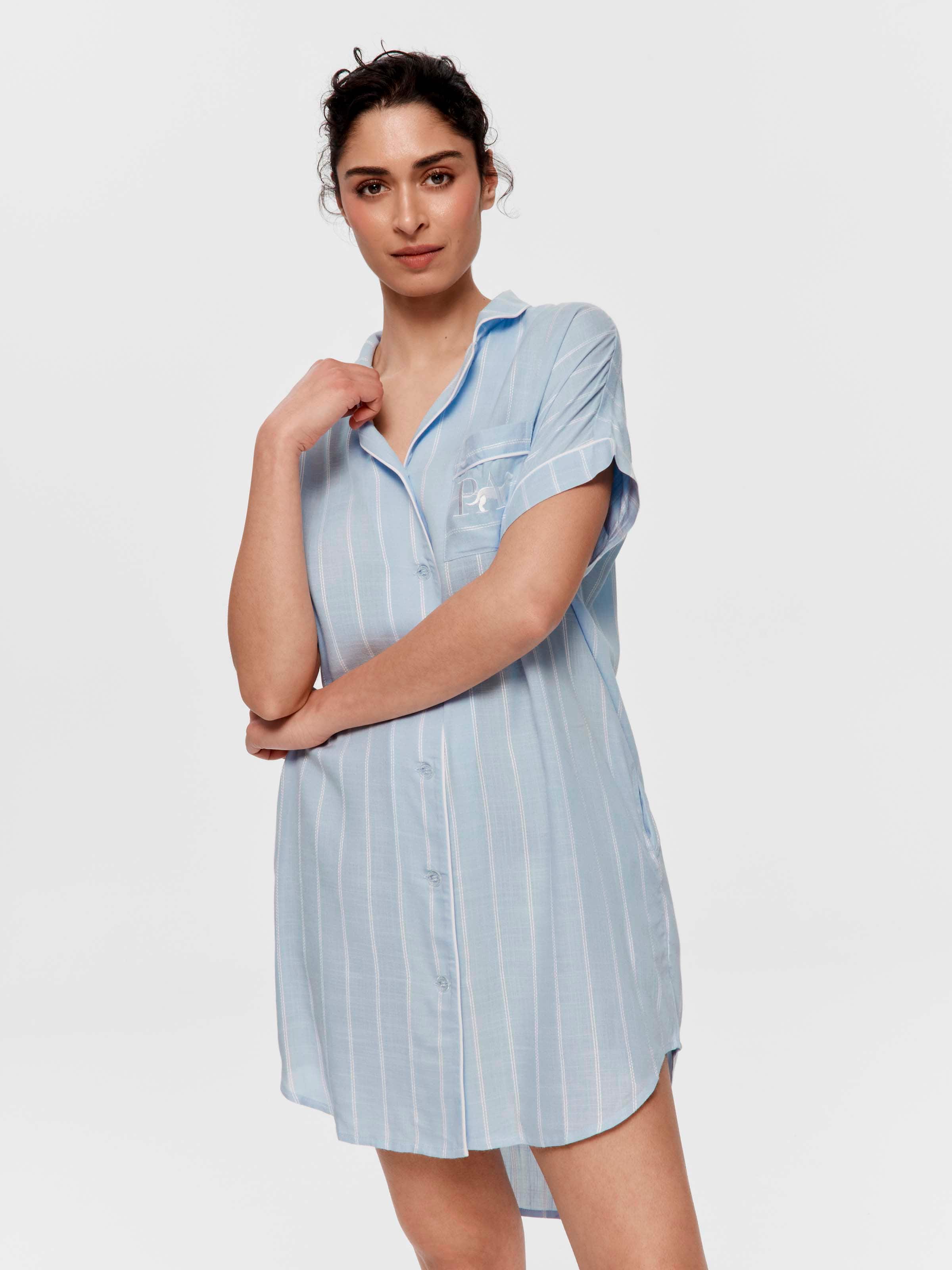 Blue Textured Stripe Boyfriend Nightshirt