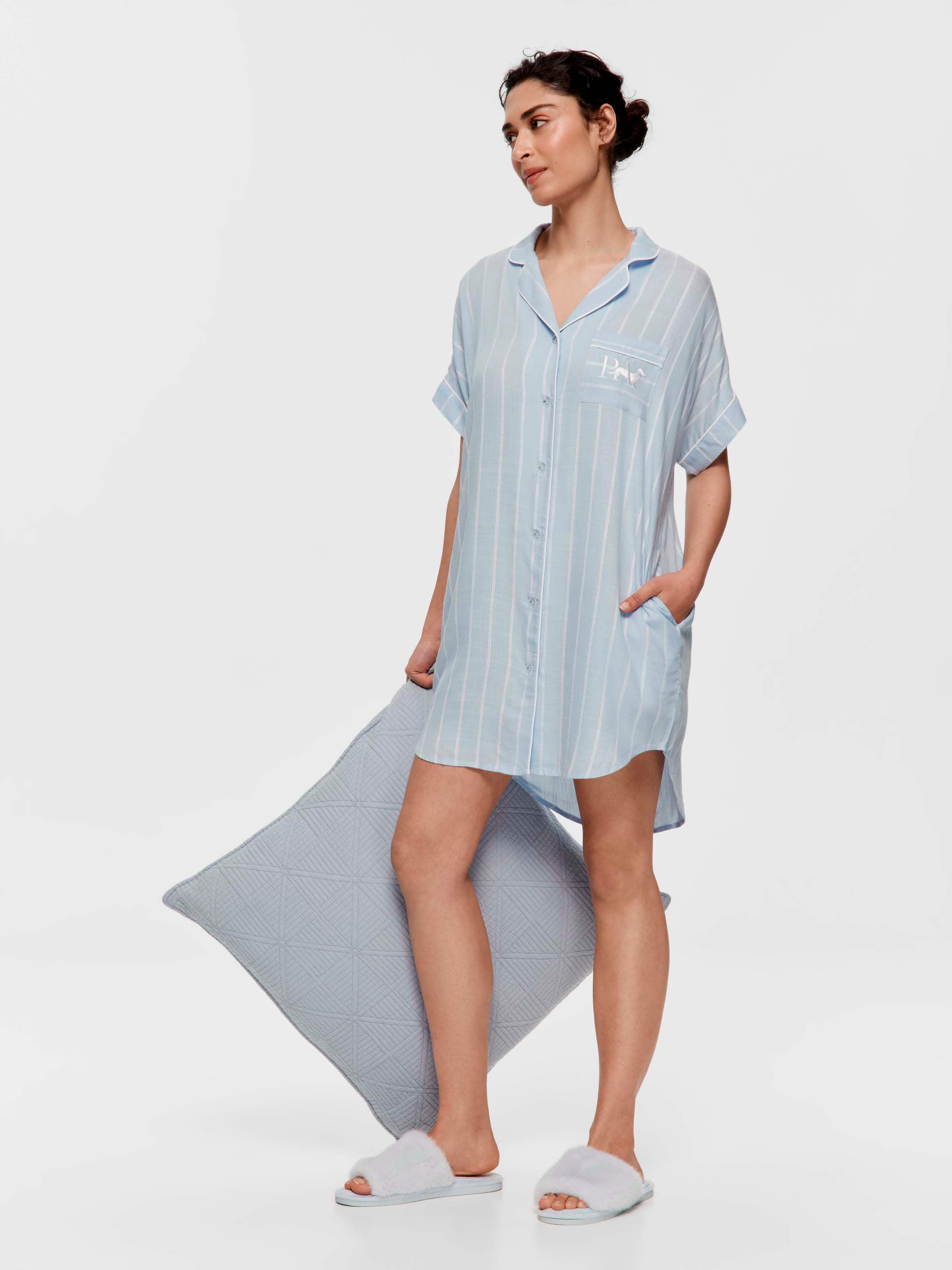 Blue Textured Stripe Boyfriend Nightshirt