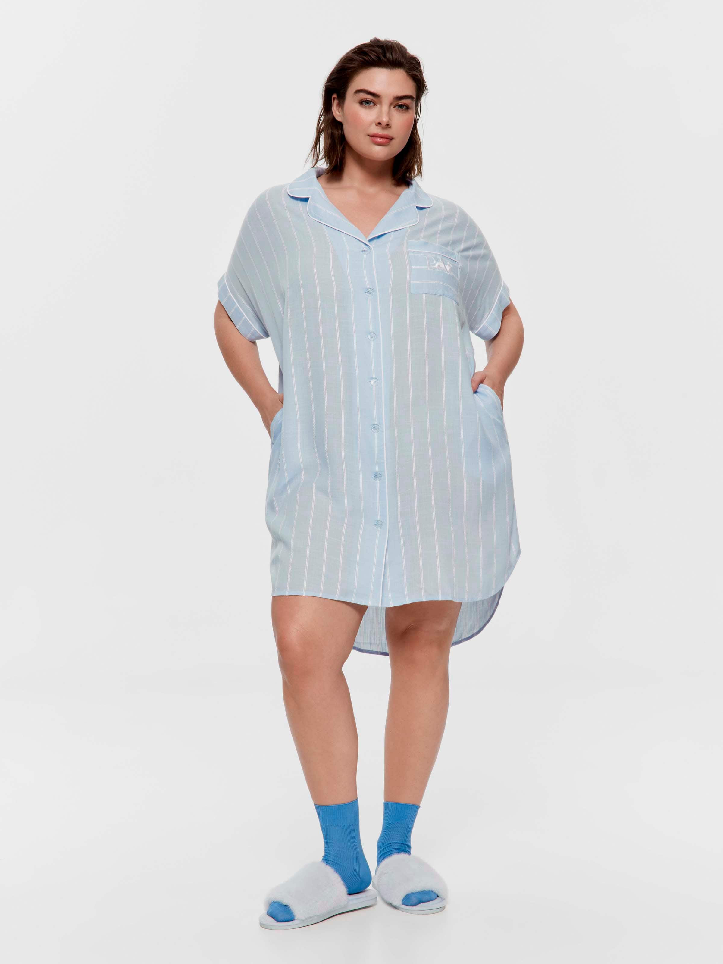 P.A. Plus Blue Textured Stripe Boyfriend Nightshirt