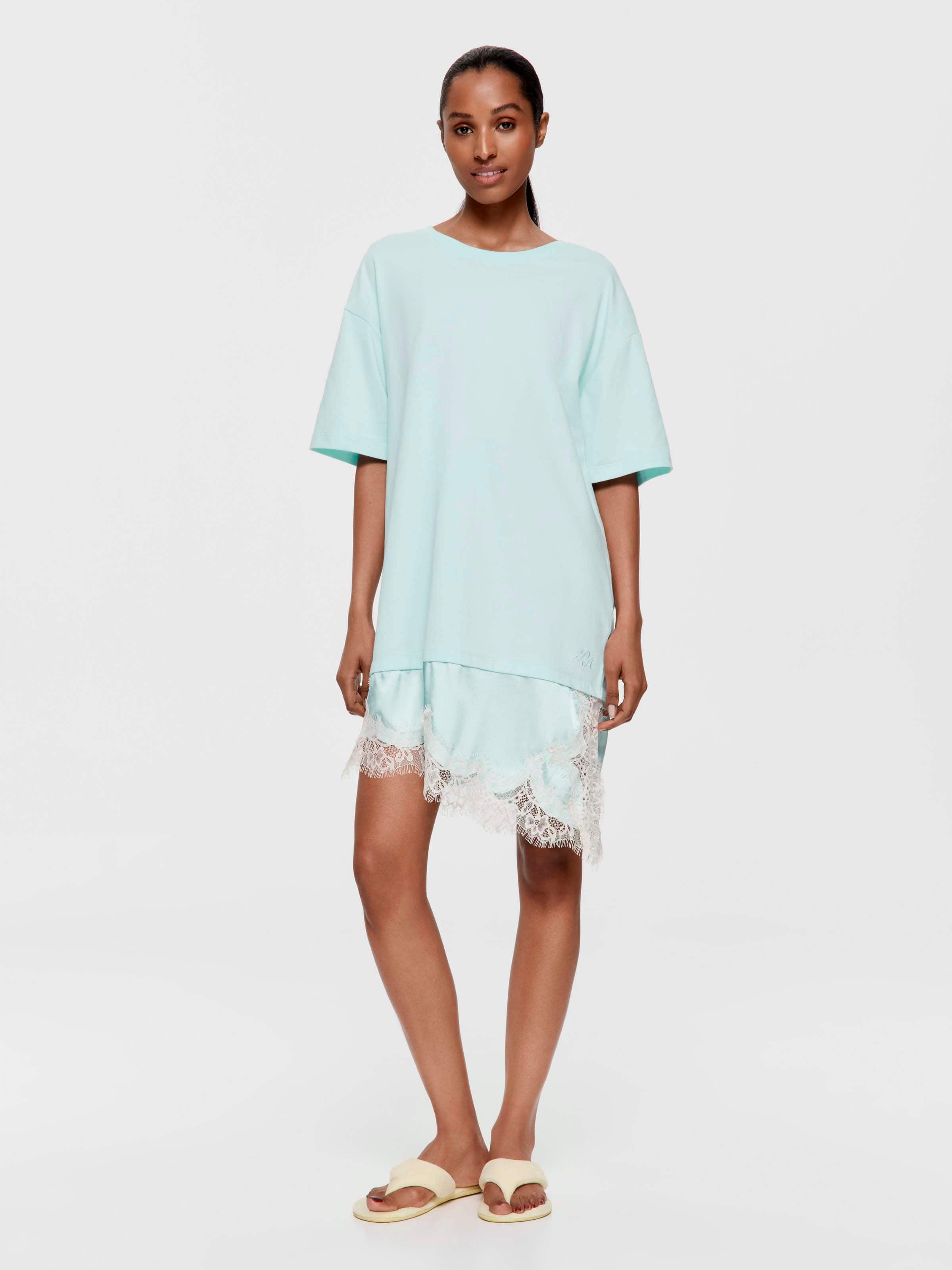 Mint Asymmetric Lace Trim Fashion Sleep Tee
