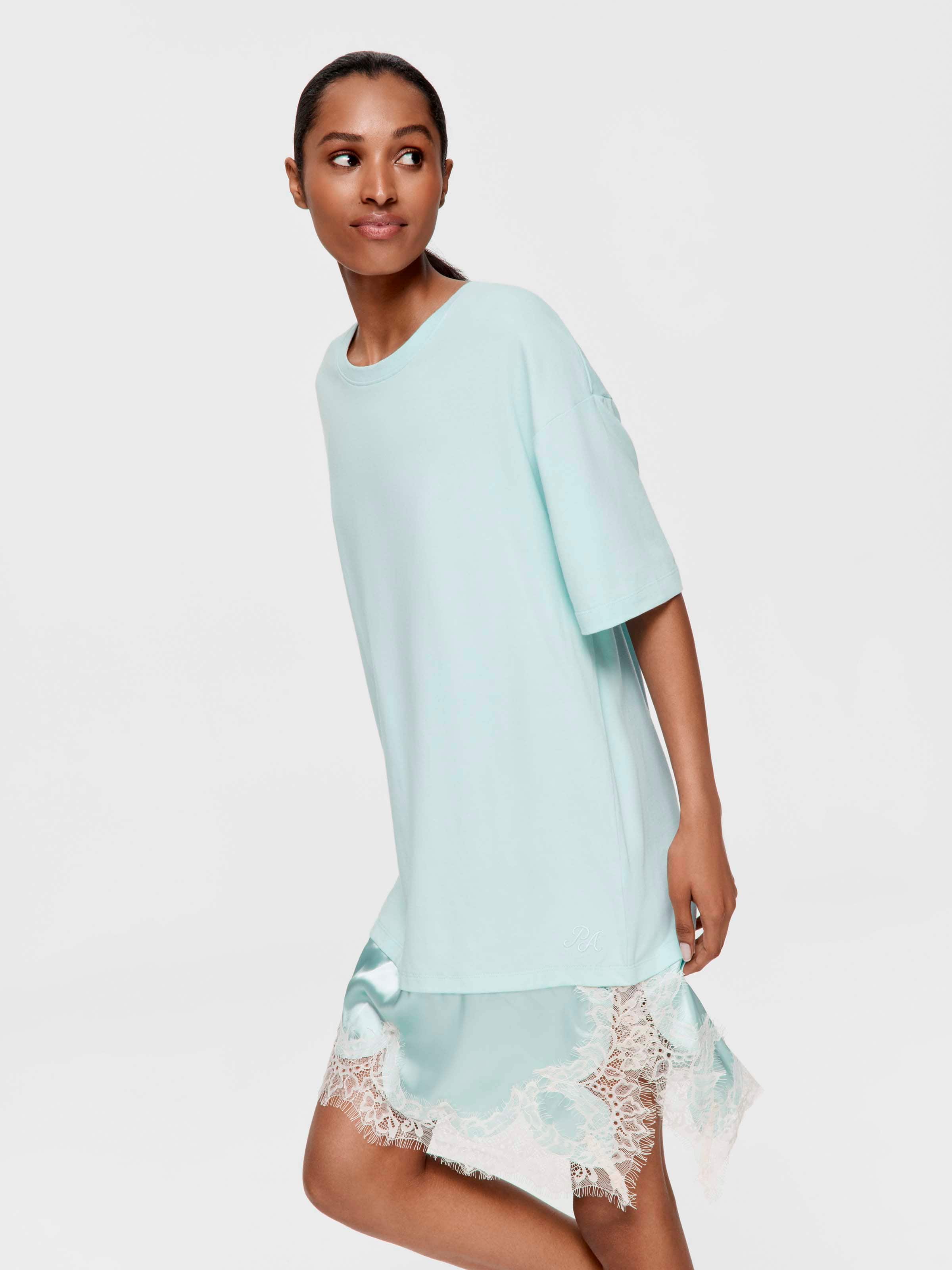 Mint Asymmetric Lace Trim Fashion Sleep Tee