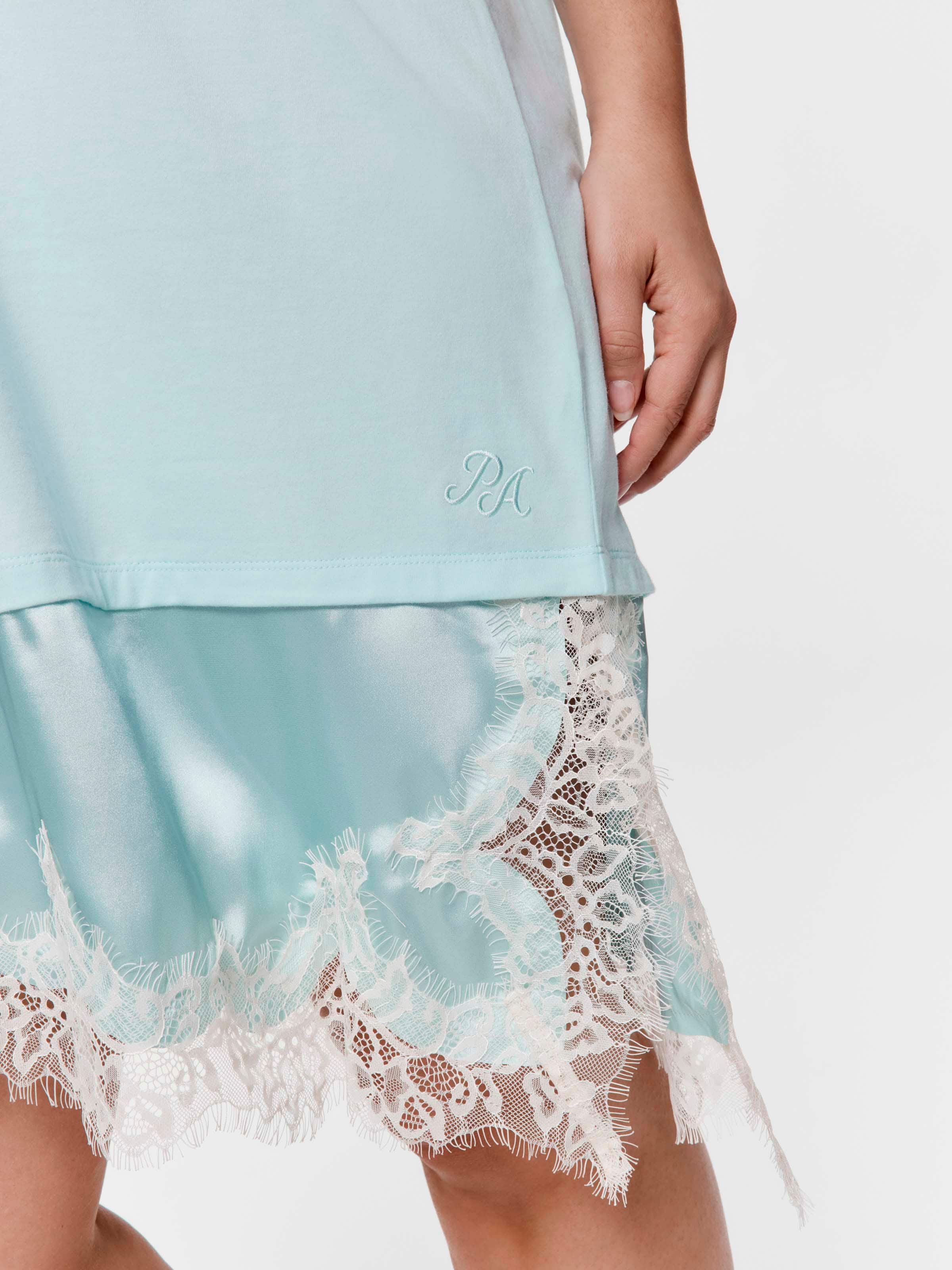 P.A. Plus Mint Asymmetric Lace Trim Fashion Sleep Tee