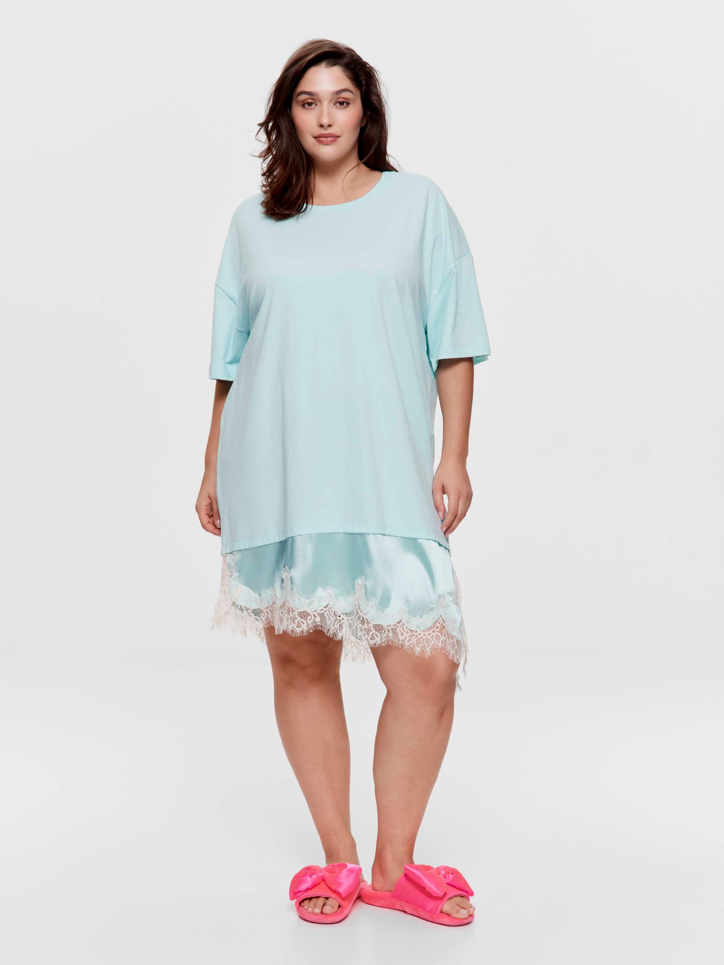 P.A. Plus Mint Asymmetric Lace Trim Fashion Sleep Tee