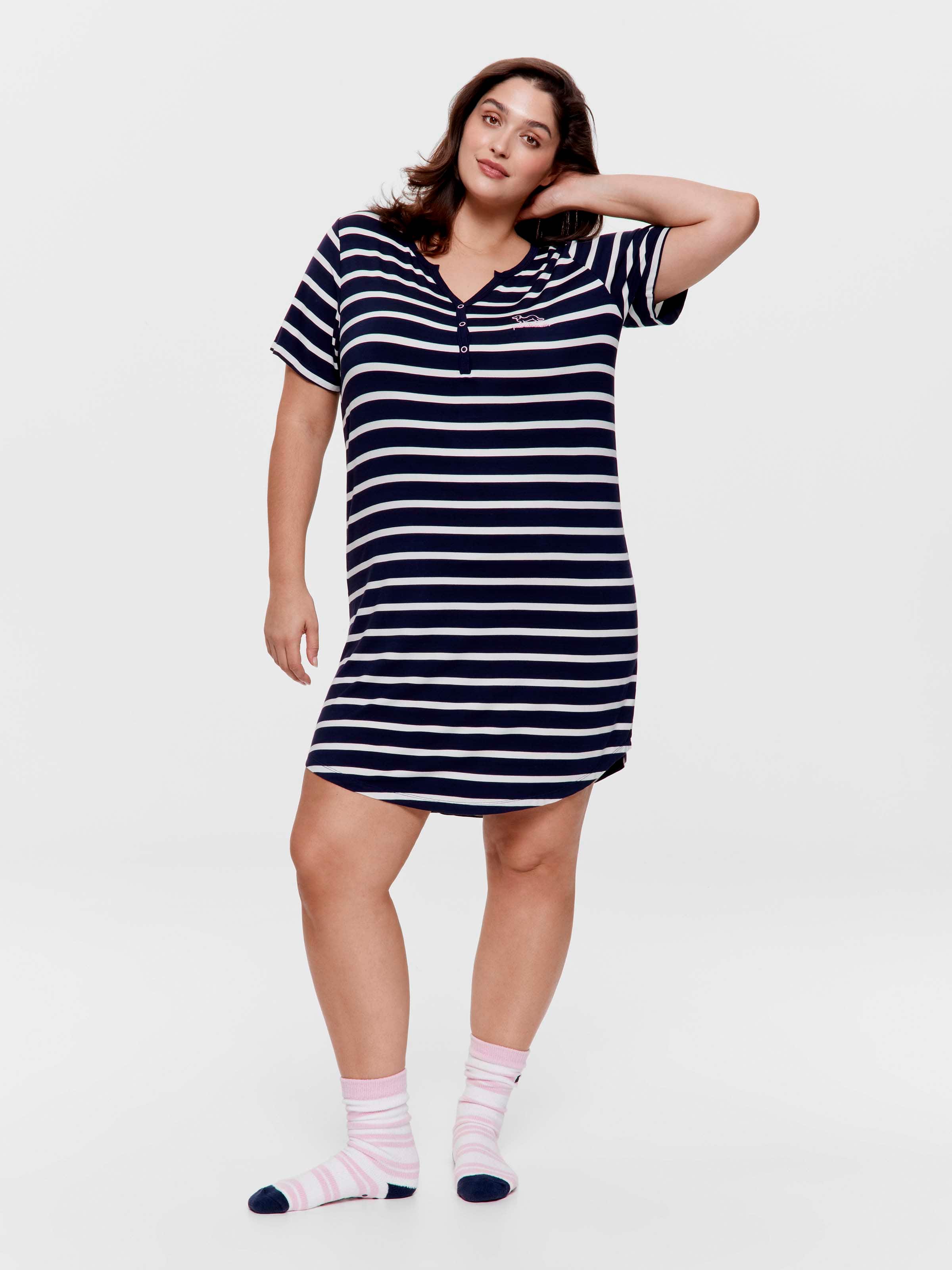 P.A. Plus Navy Stripe Bamboo Jersey Henley Short Sleeve Nightie