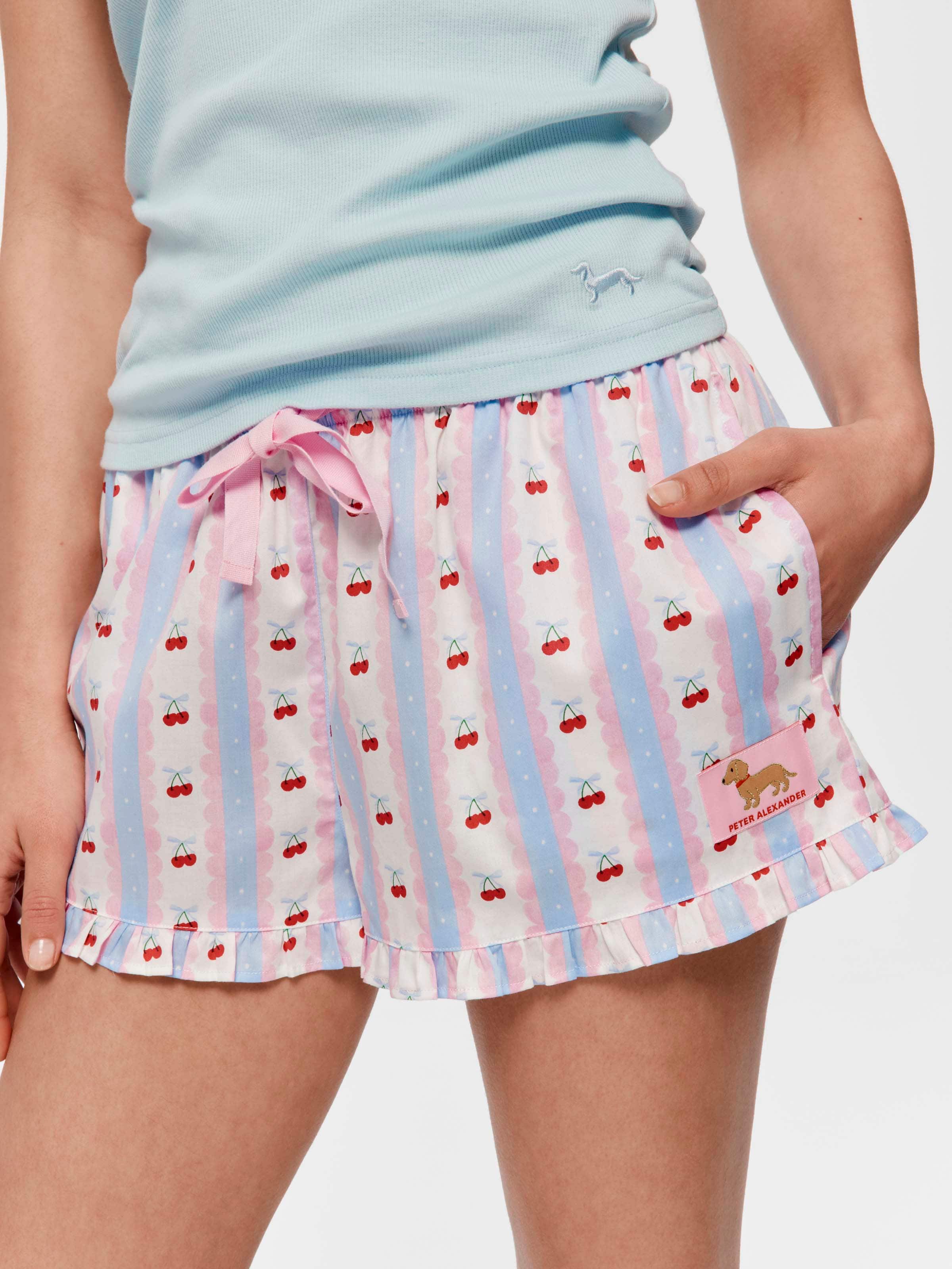 Cherry Stripe 100% Soft Cotton Frill Mid Short