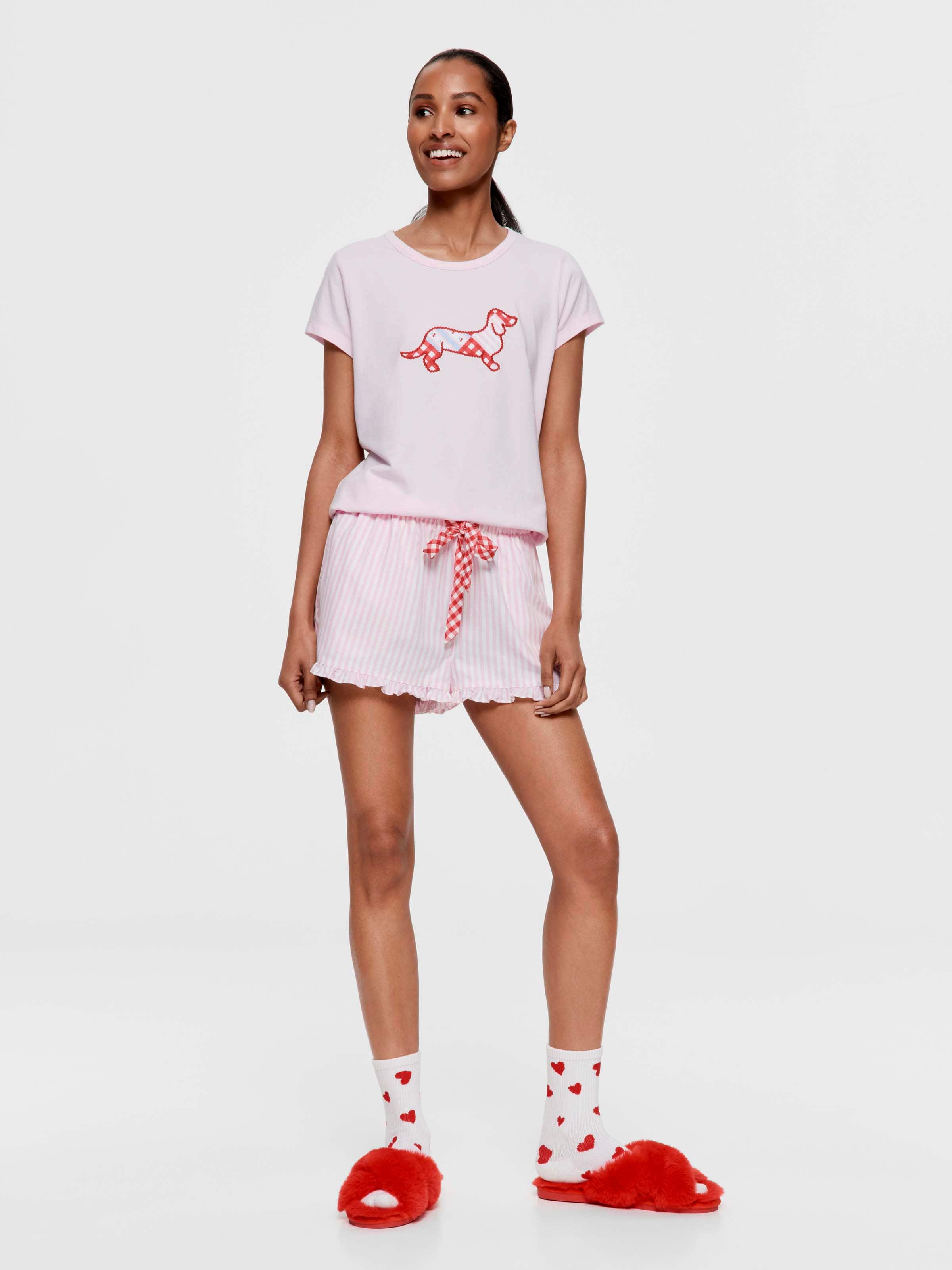 Pink Stripe 100% Cotton Frill Mid Short