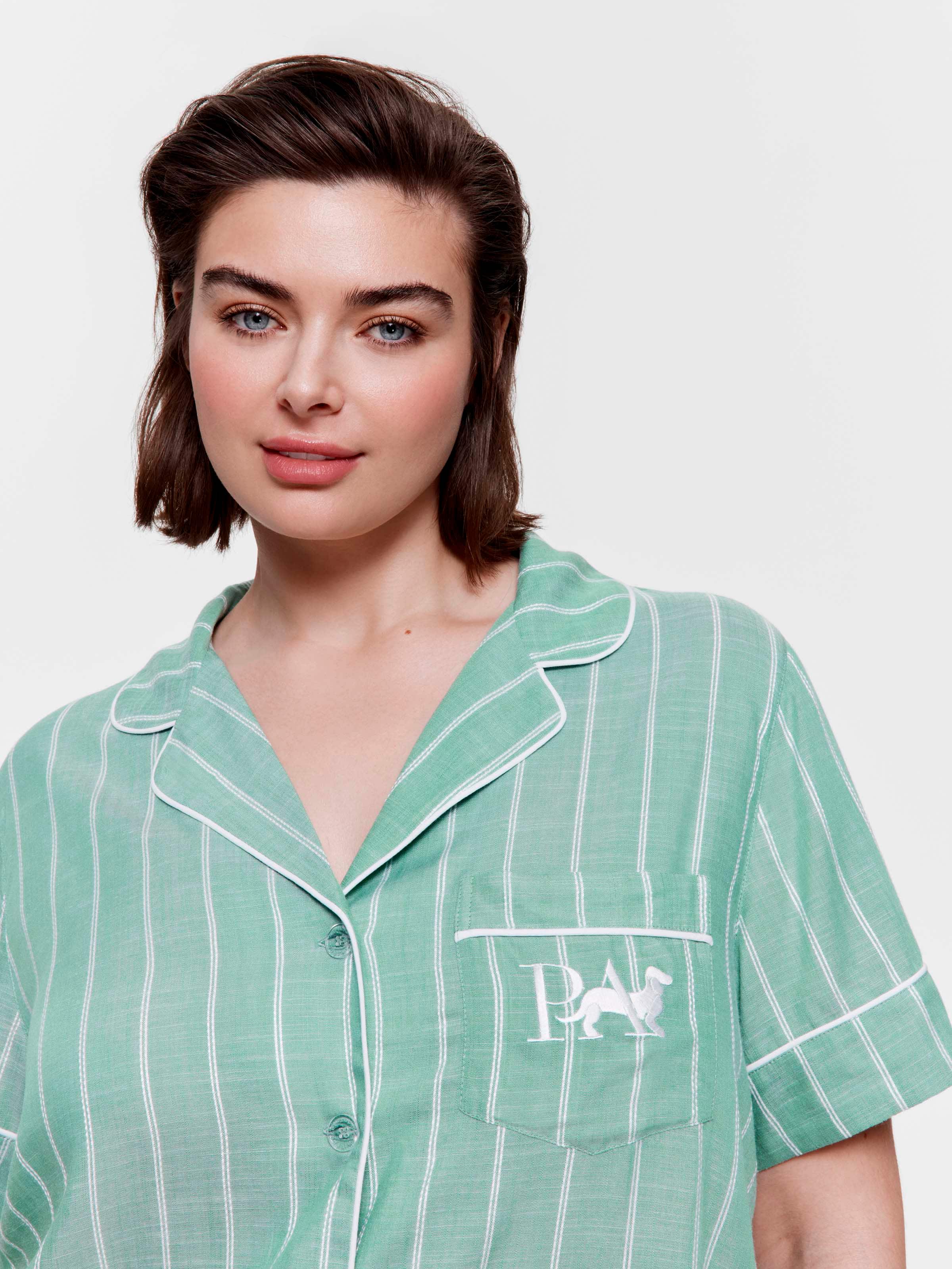 P.A. Plus Sage Green Textured Stripe Short Sleeve Shirt