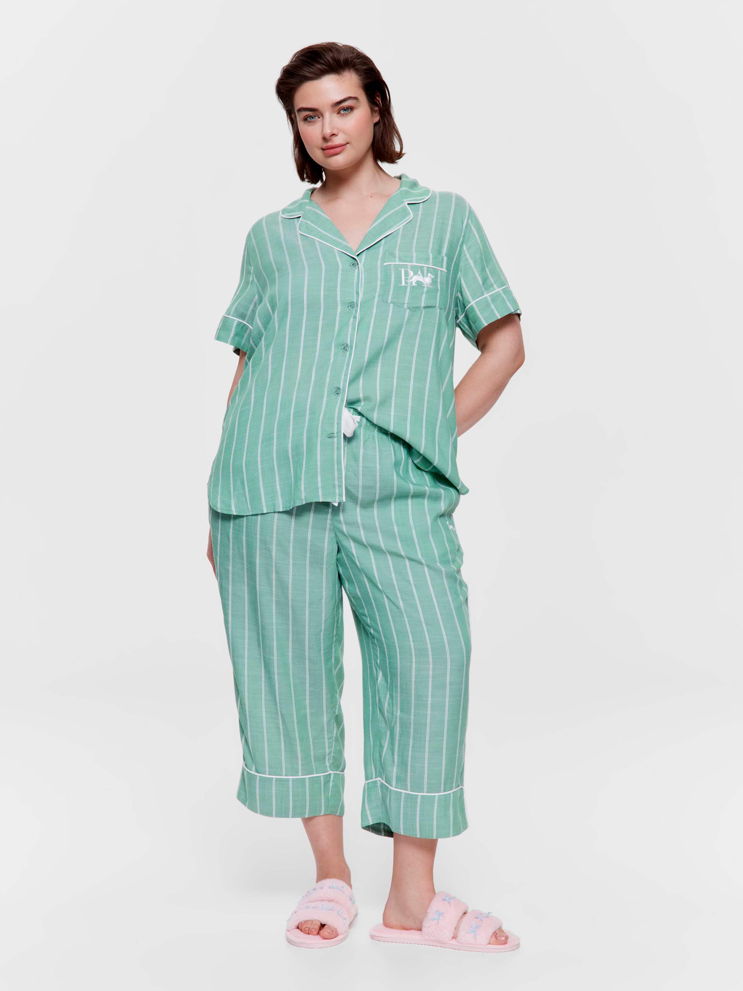 P.A. Plus Sage Green Textured Stripe 3/4 Pj Pant