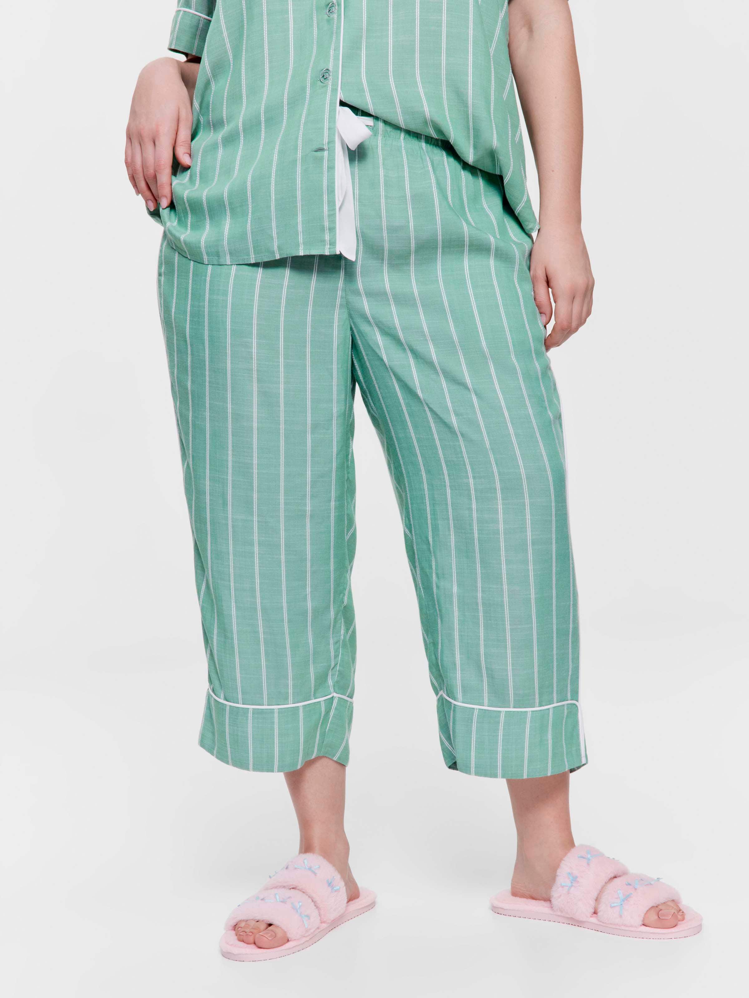 P.A. Plus Sage Green Textured Stripe 3/4 Pj Pant