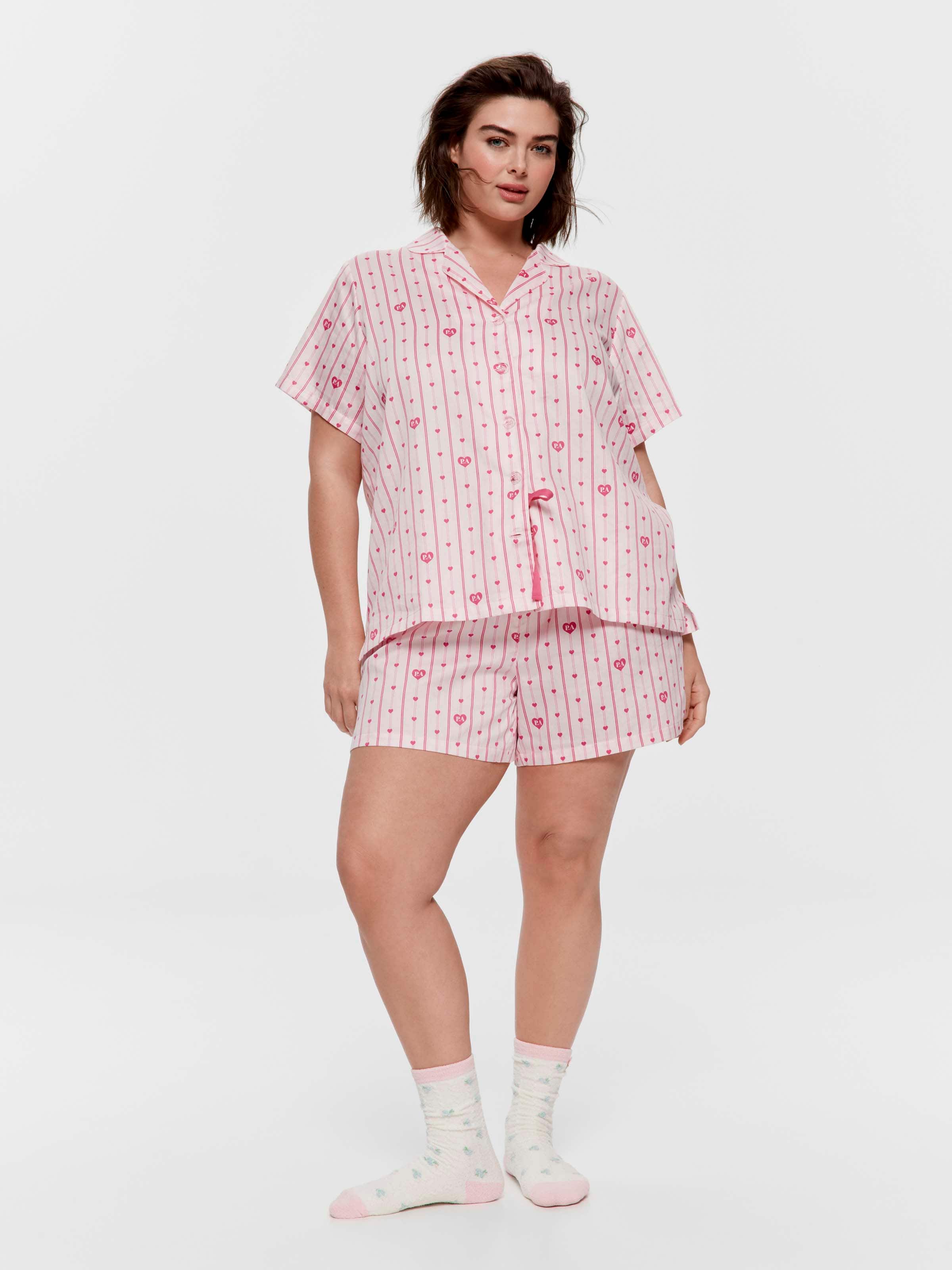 P.A. Plus Heart Stripe 100% Cotton Shortie Pj Set