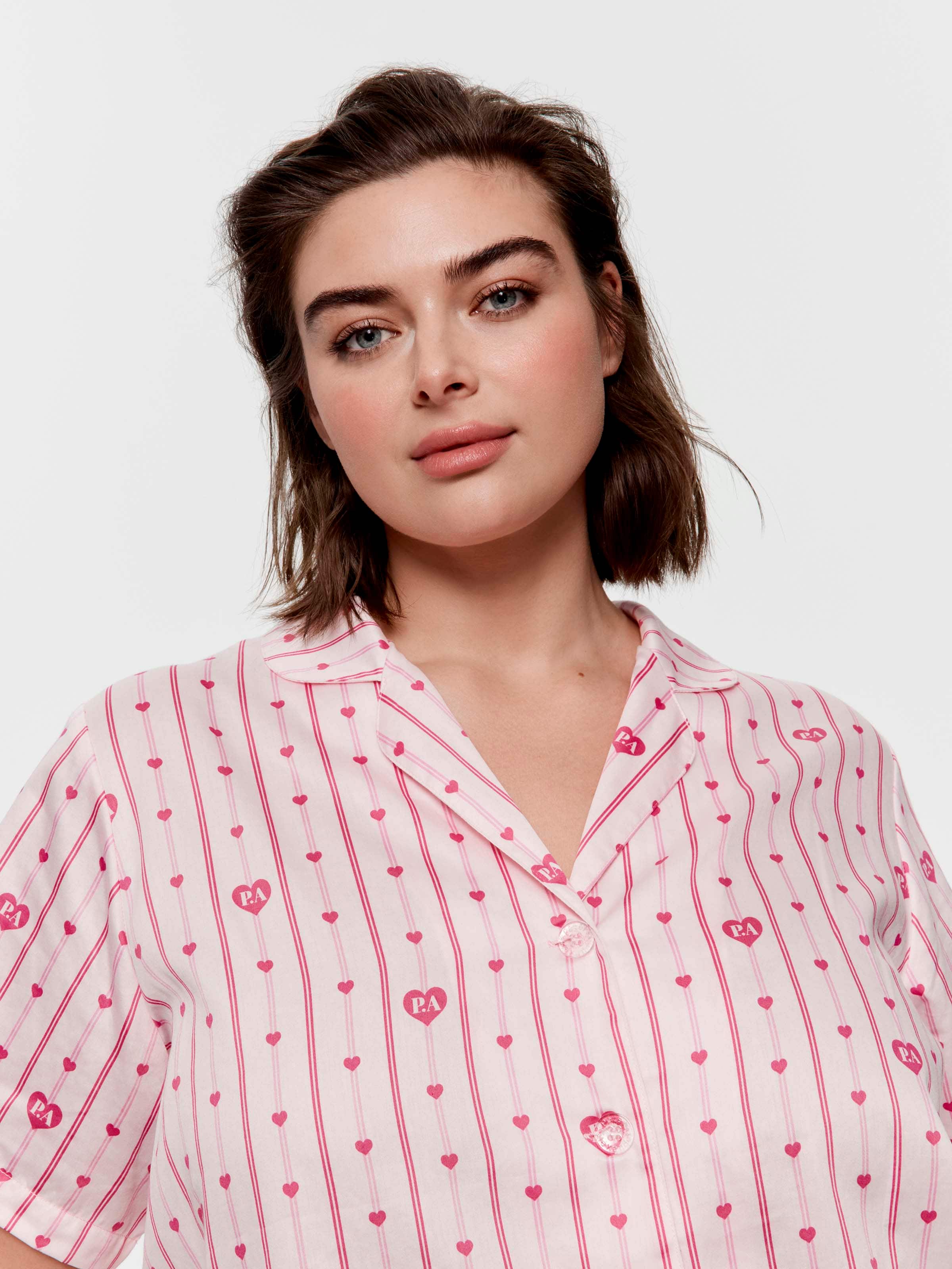 P.A. Plus Heart Stripe 100% Cotton Shortie Pj Set