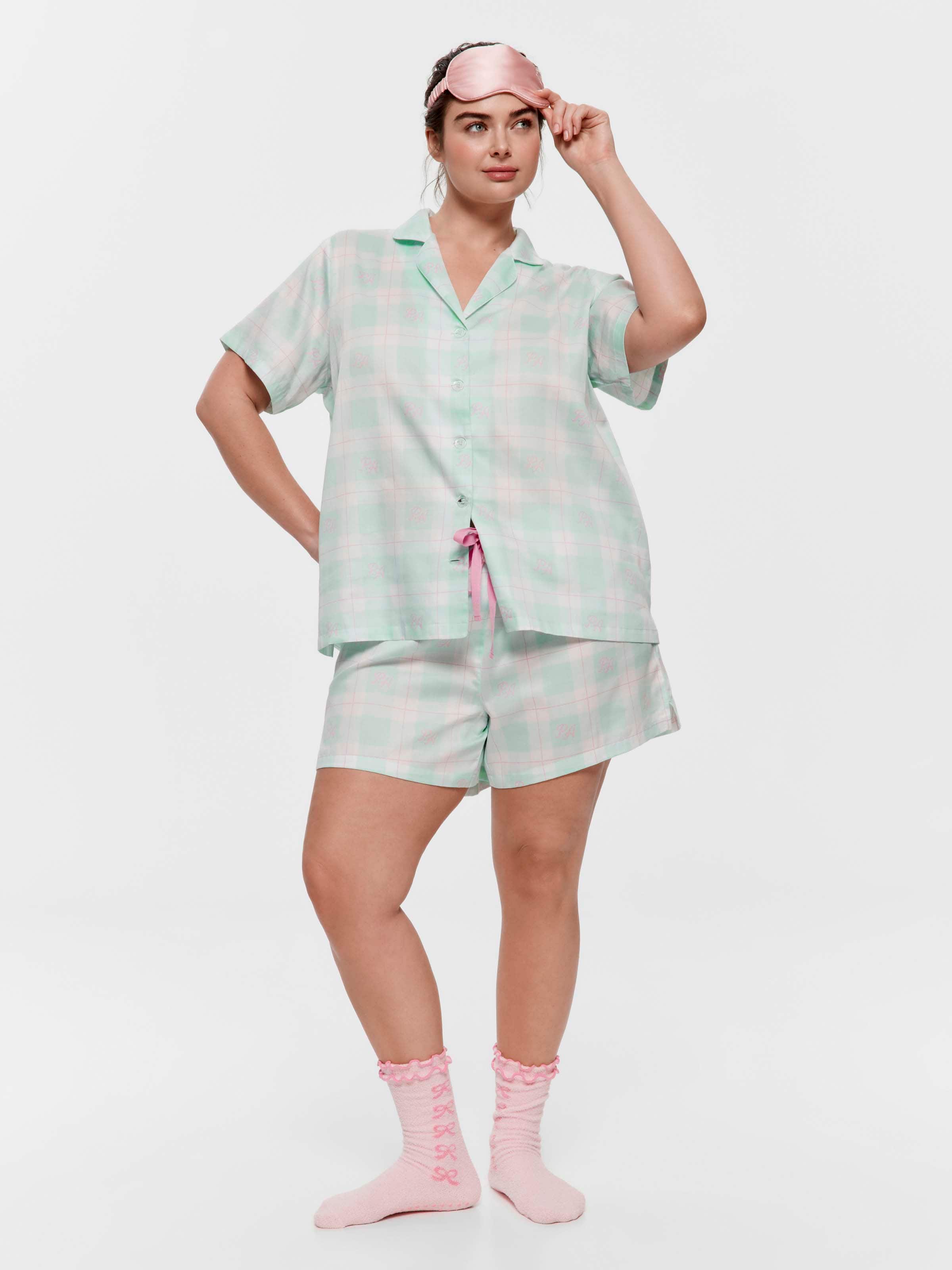 P.A. Plus Mint Check 100% Cotton Shortie Pj Set