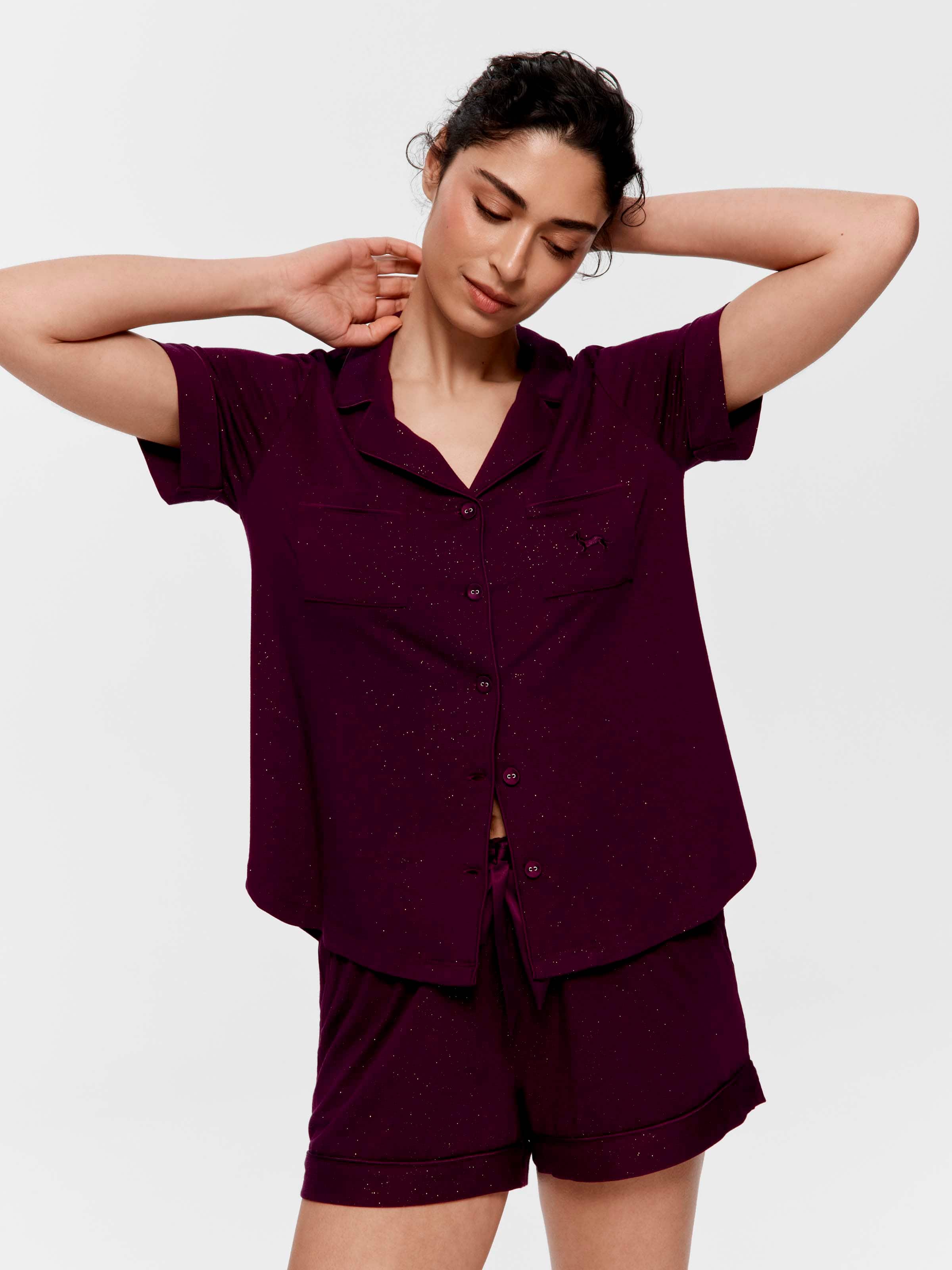 Purple Glitter Bamboo Jersey Shortie Pj Set