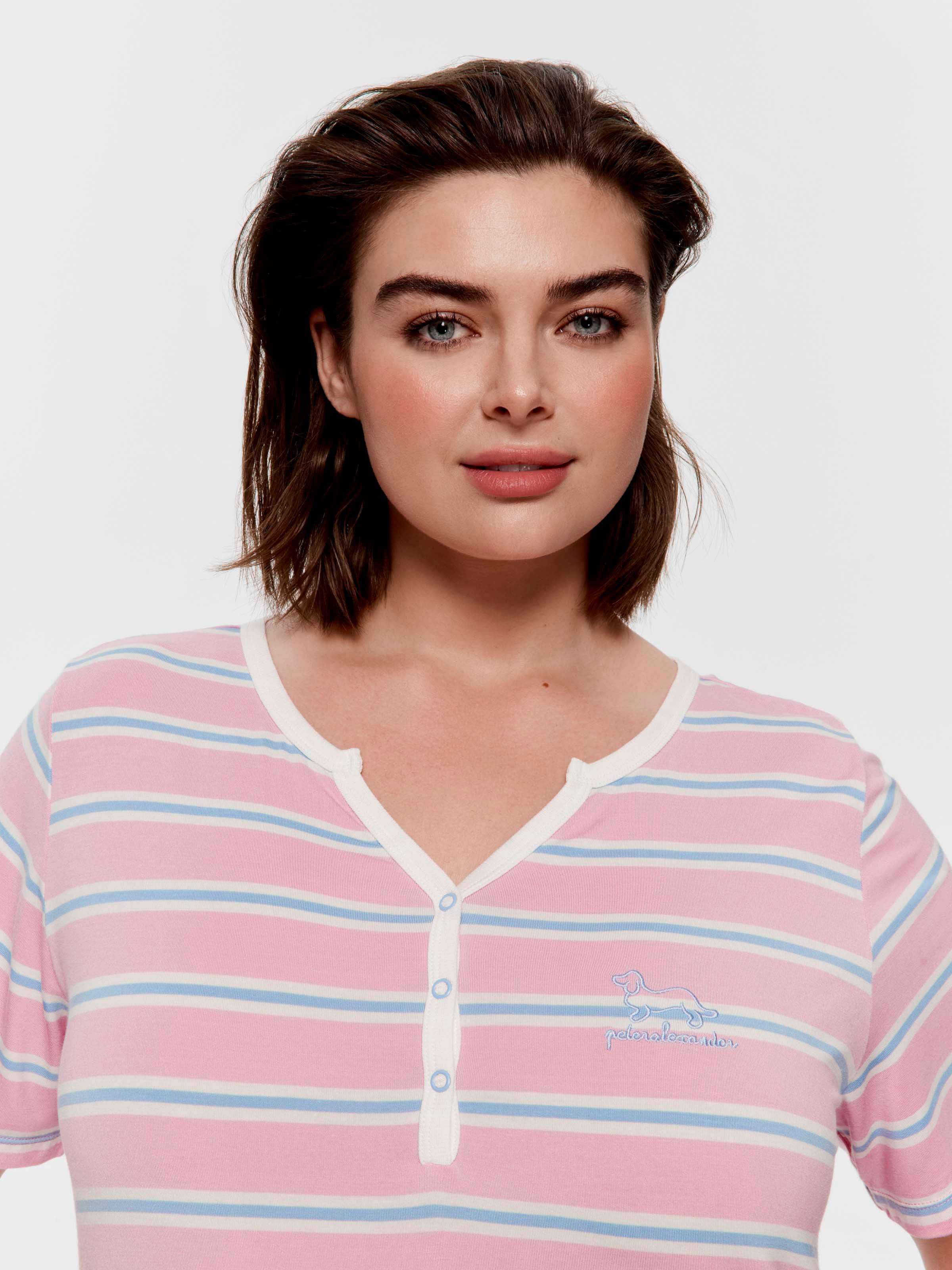 P.A. Plus Pink Stripe Henley Short Sleeve Henley Nightie