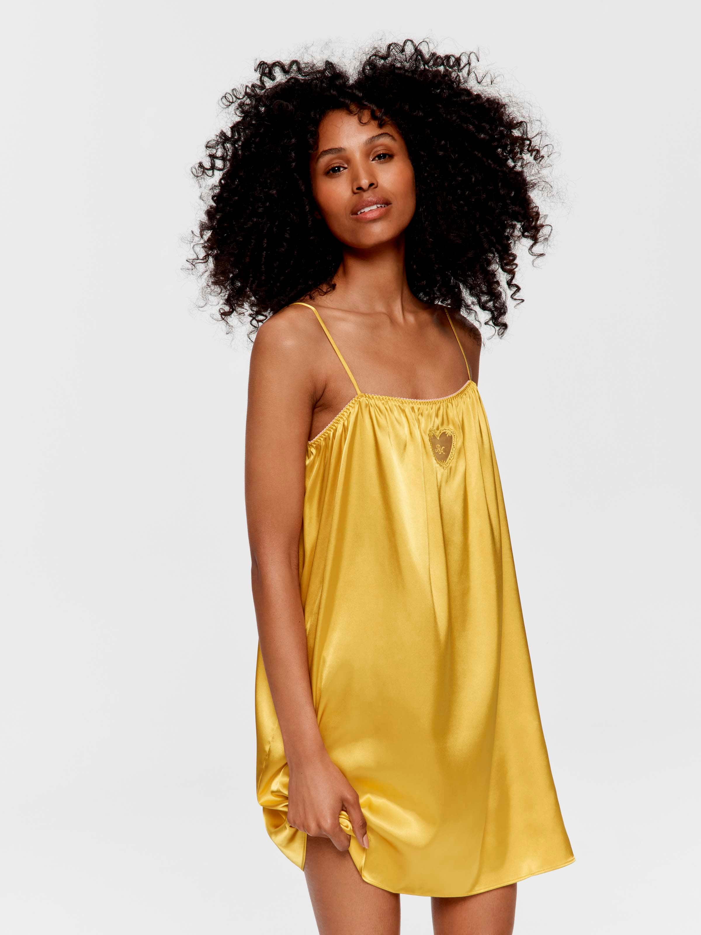Yellow Satin Fashion Slip Nightie