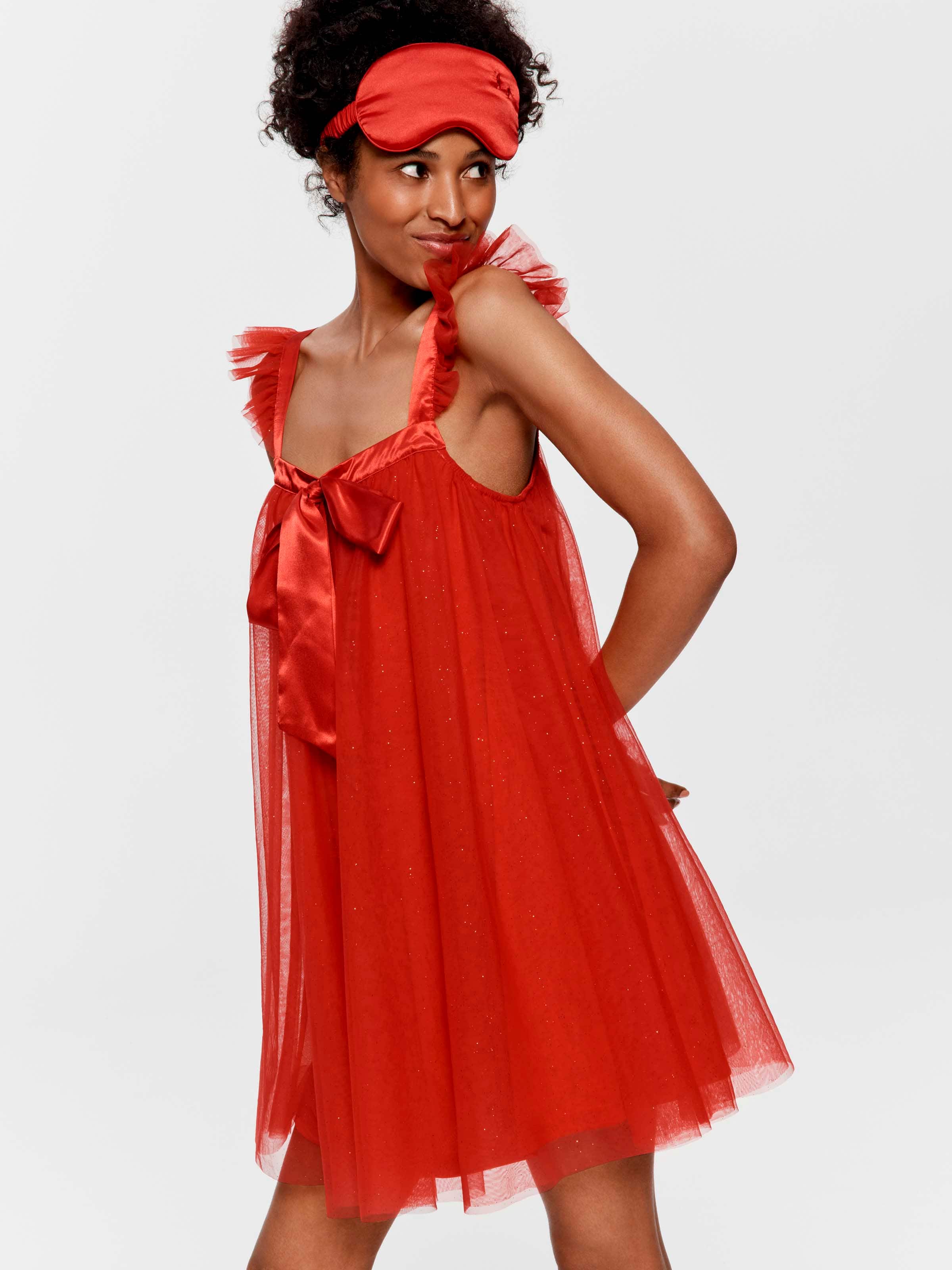 Red Sparkle Mesh Babydoll Fashion Nightie