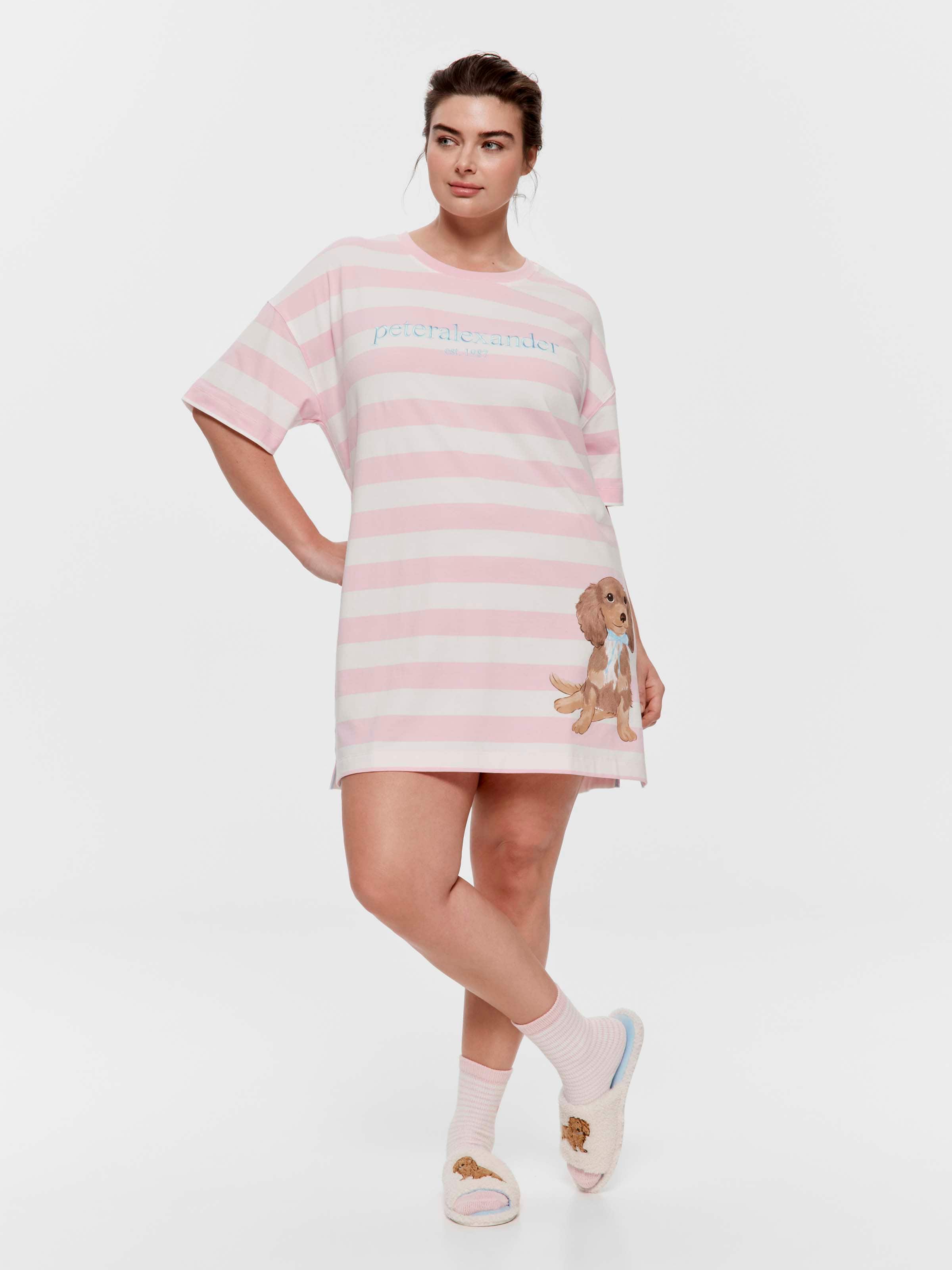 P.A. Plus Pink Heritage Stripe Puppy Sleep Tee