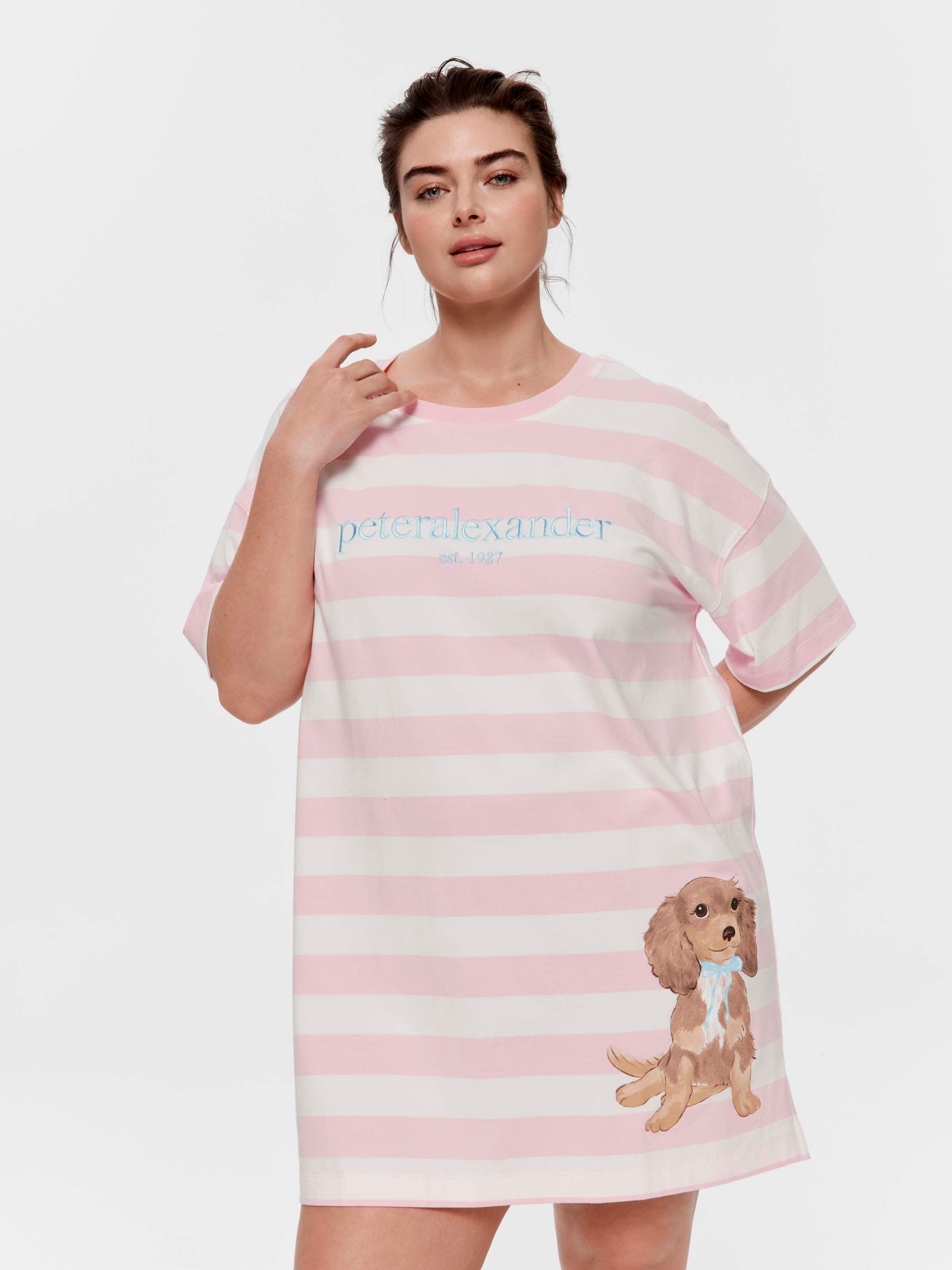 P.A. Plus Pink Heritage Stripe Puppy Sleep Tee