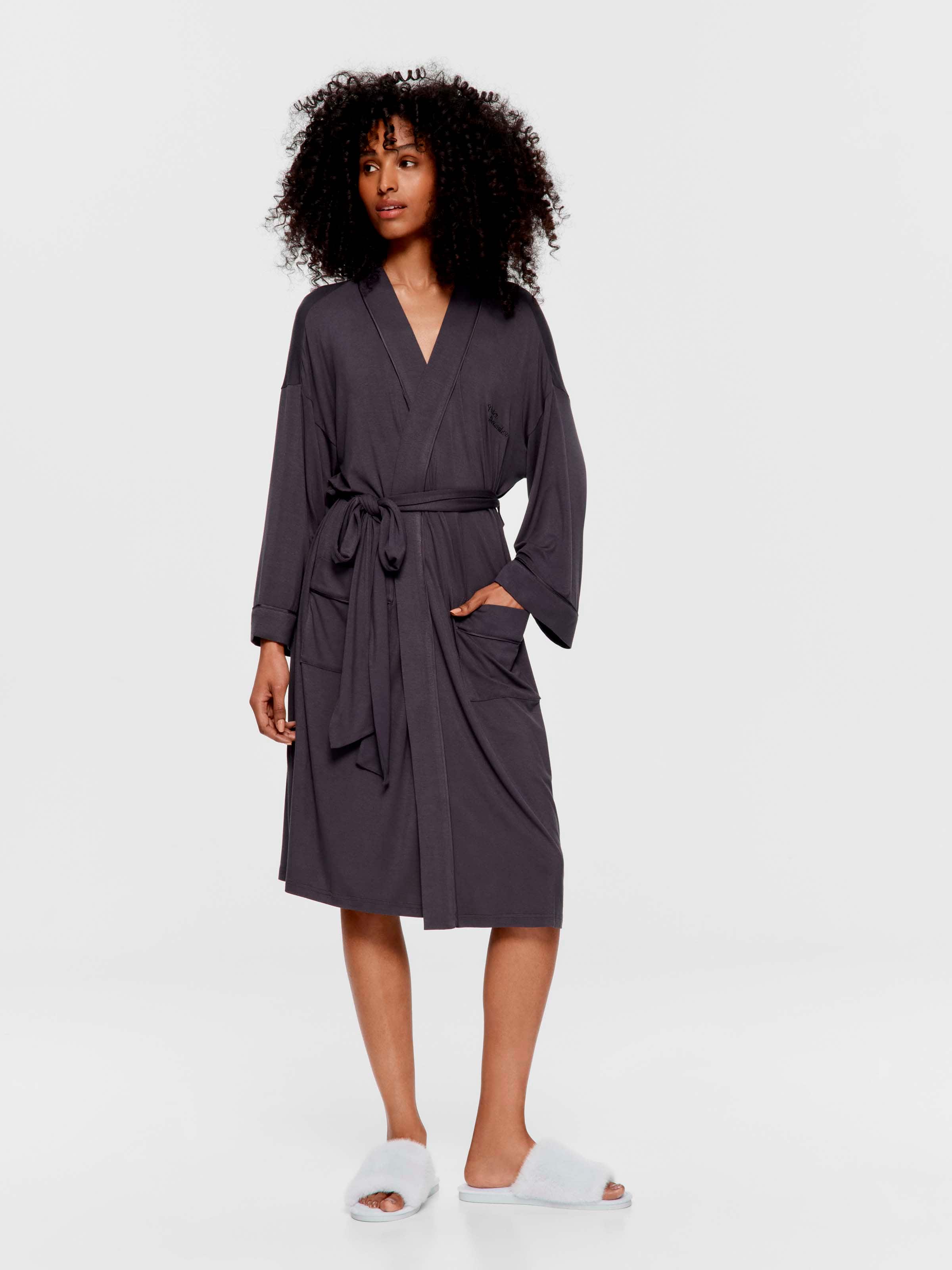 Charcoal Bamboo Jersey Kimono Gown
