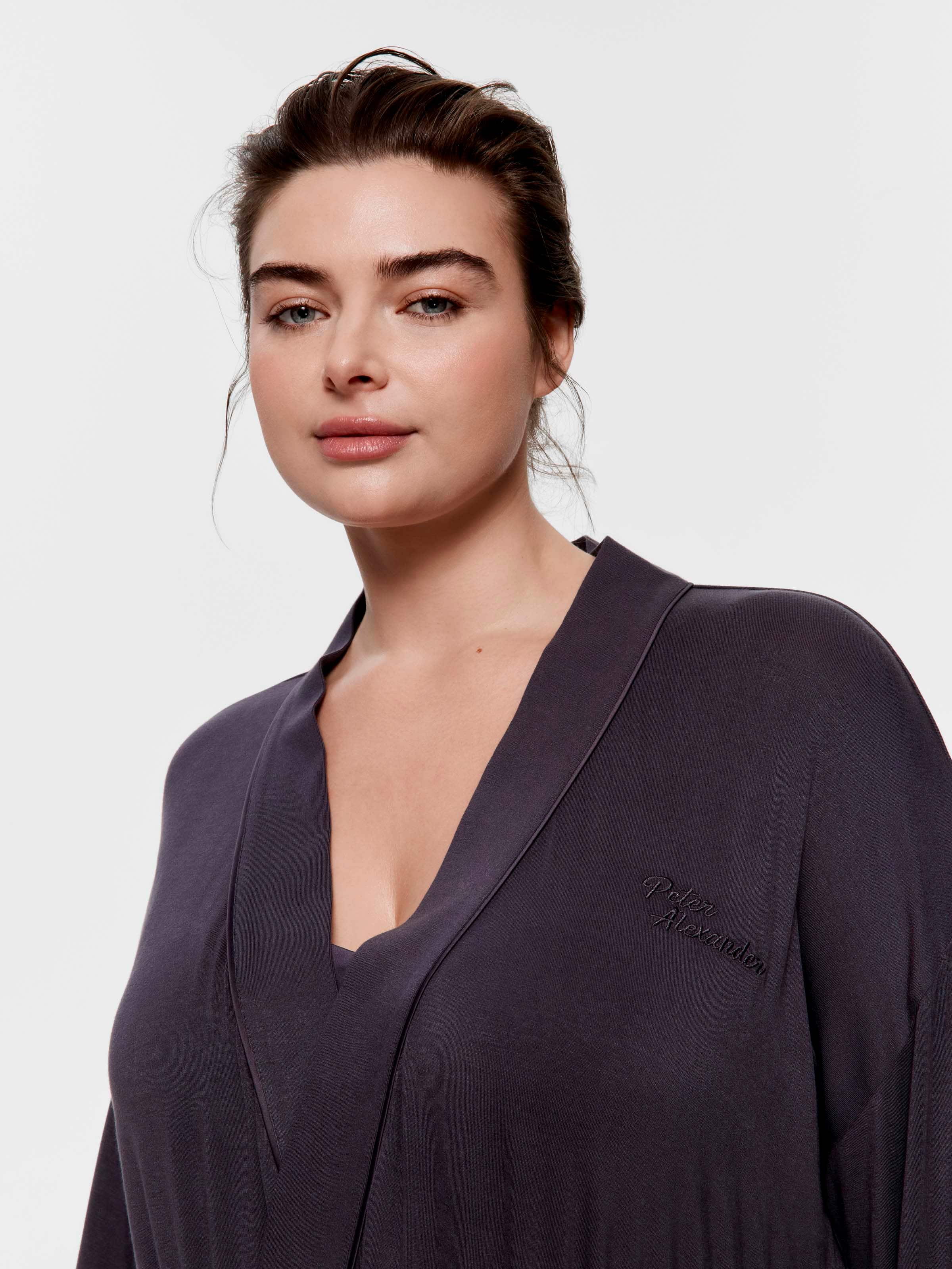 P.A. Plus Charcoal Bamboo Jersey Kimono Gown