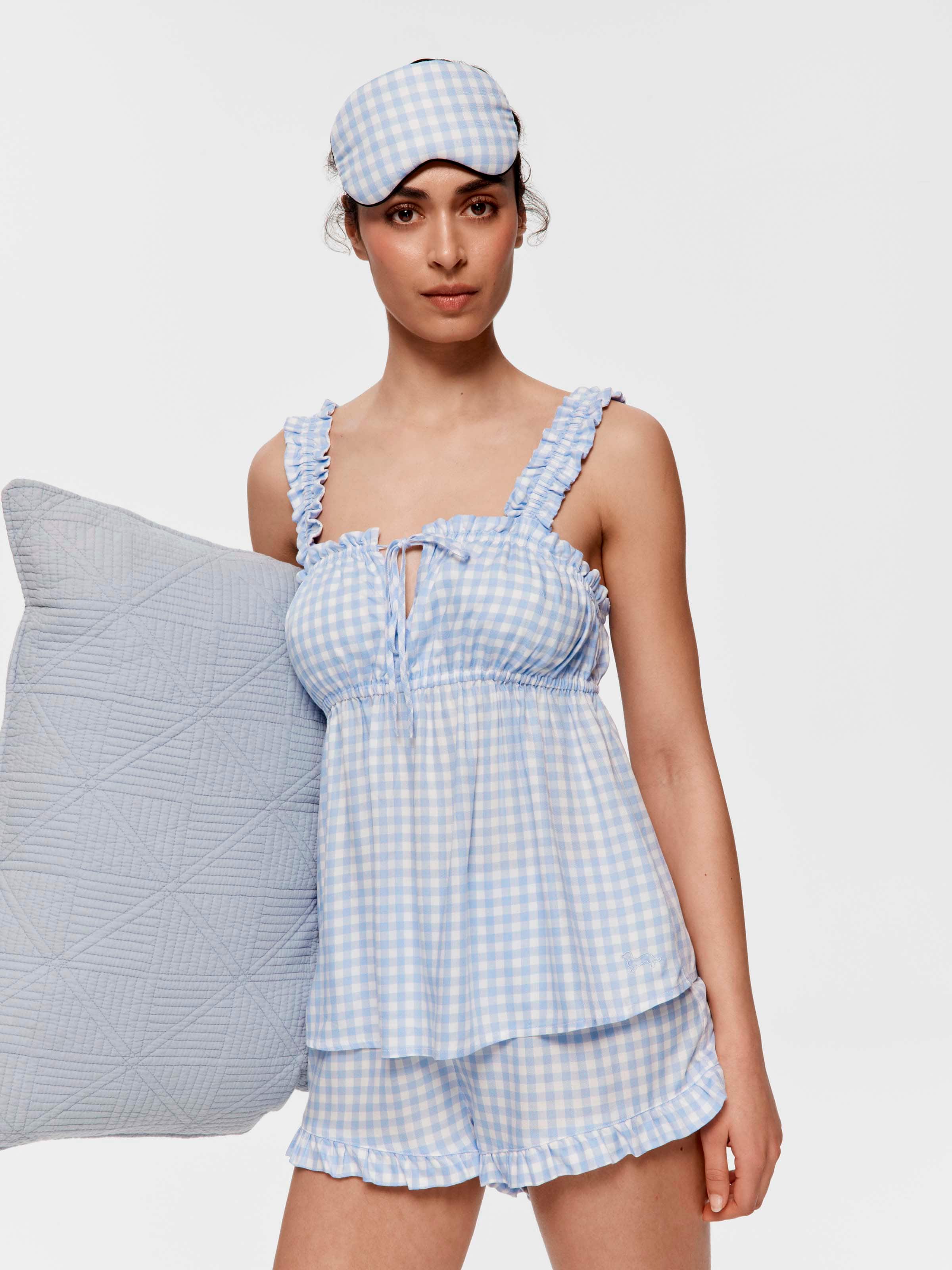 Blue Gingham Ruffle Cami Pj Set