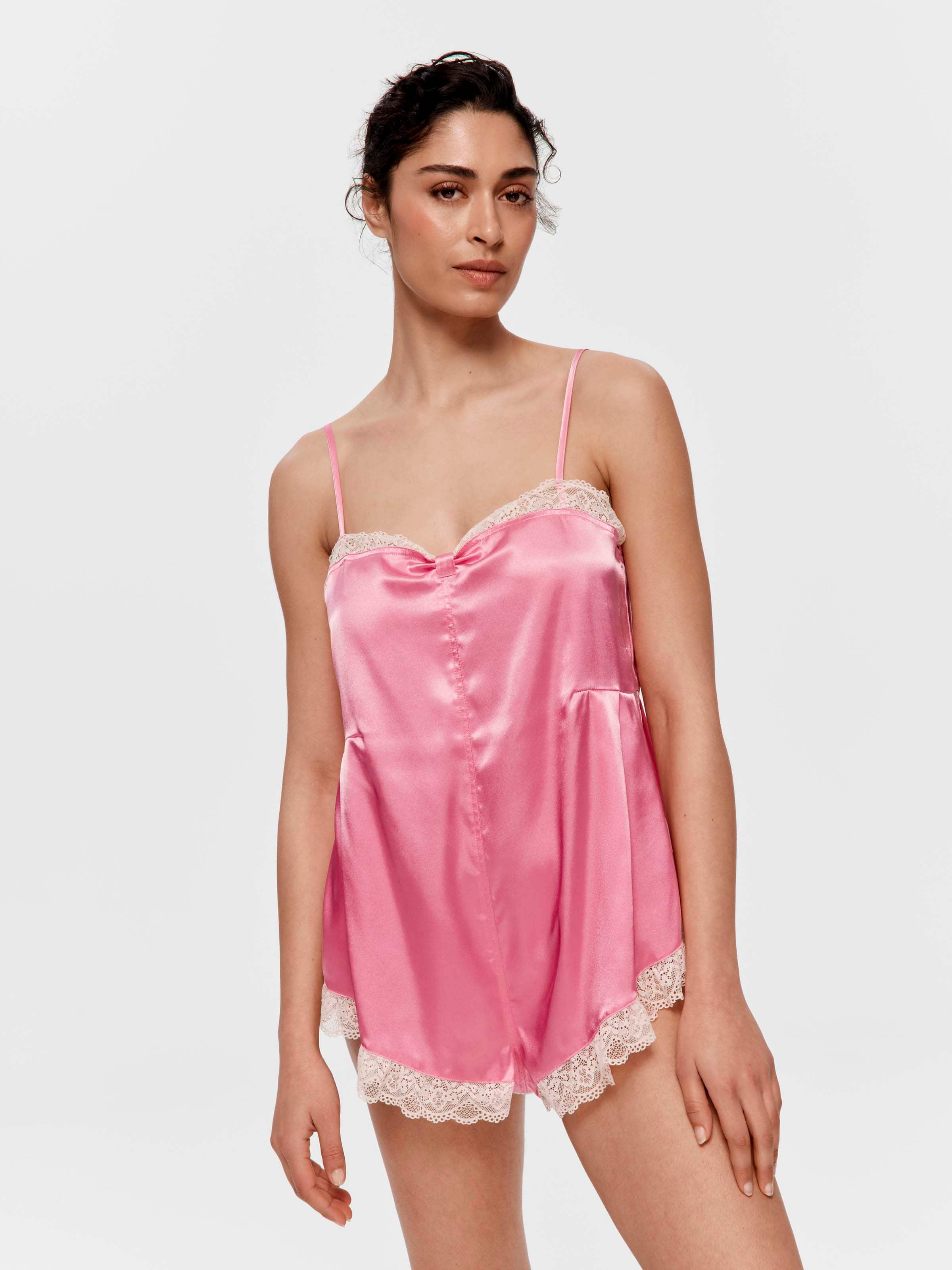Pink Satin Lace Boxed Teddy