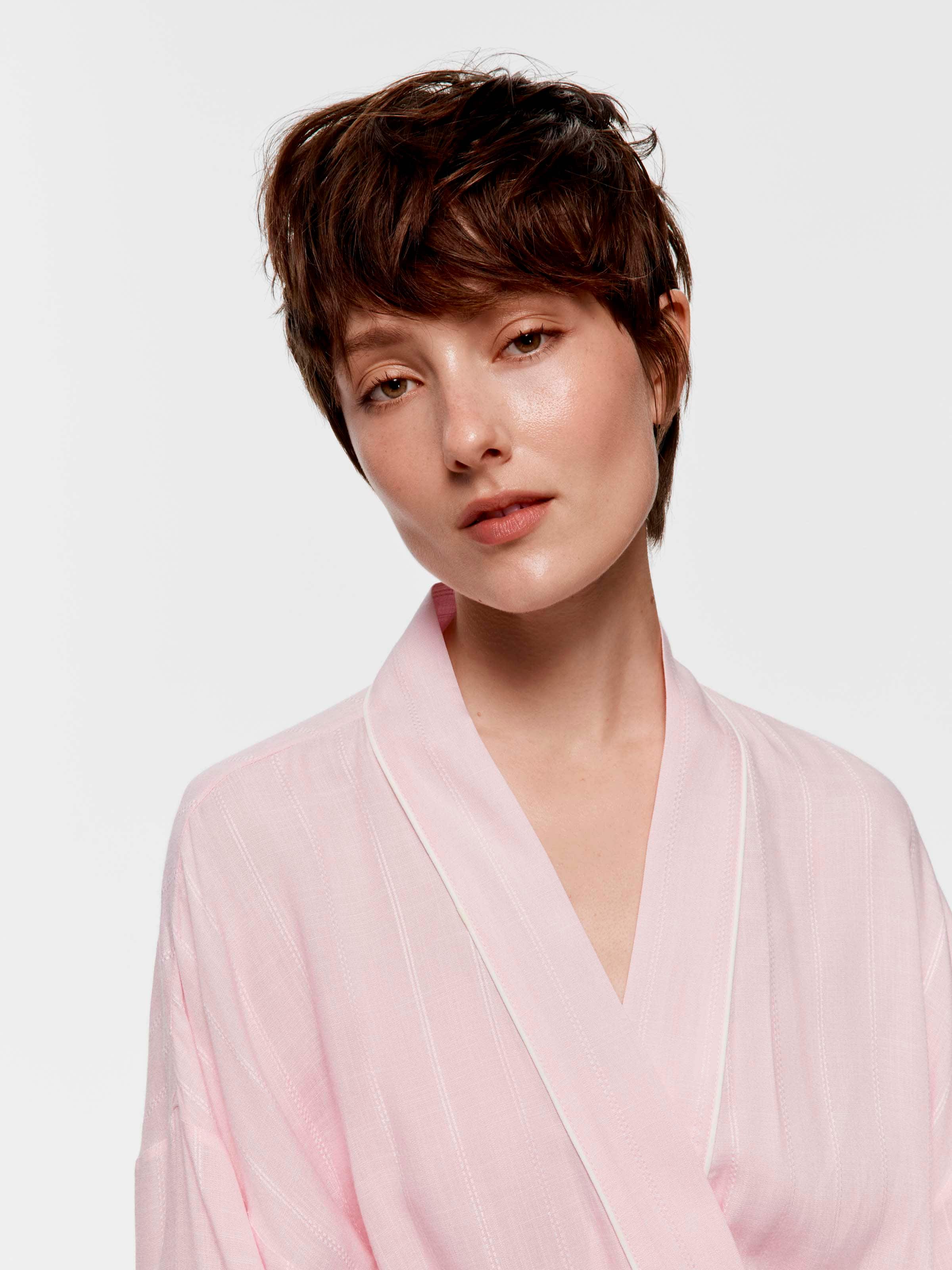 Pink Textured Stripe Kimono Gown