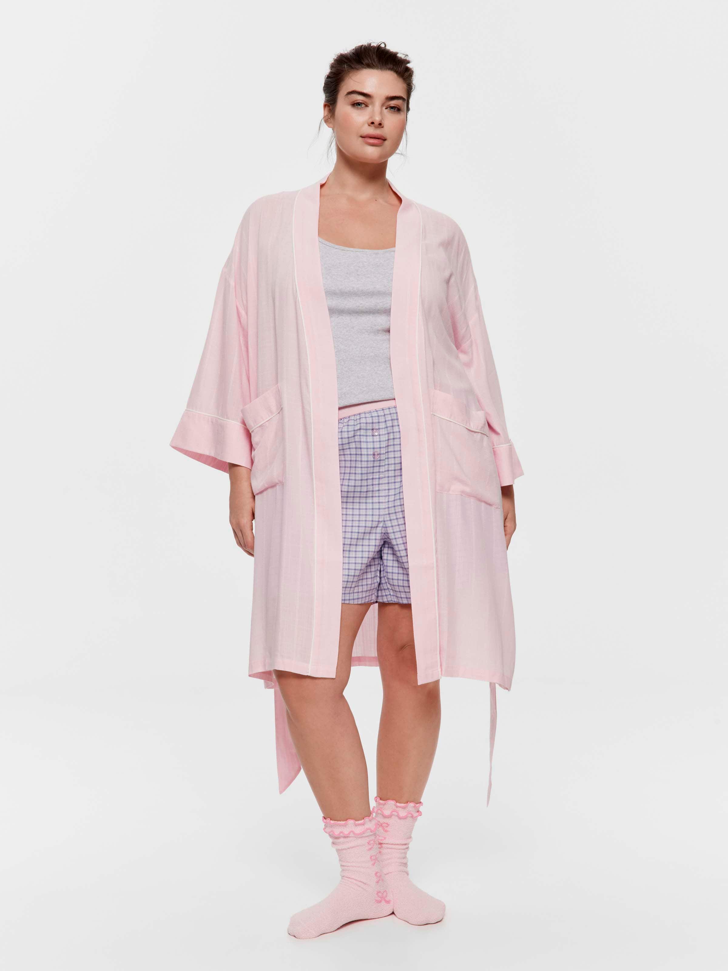 P.A. Plus Pink Textured Stripe Kimono Gown