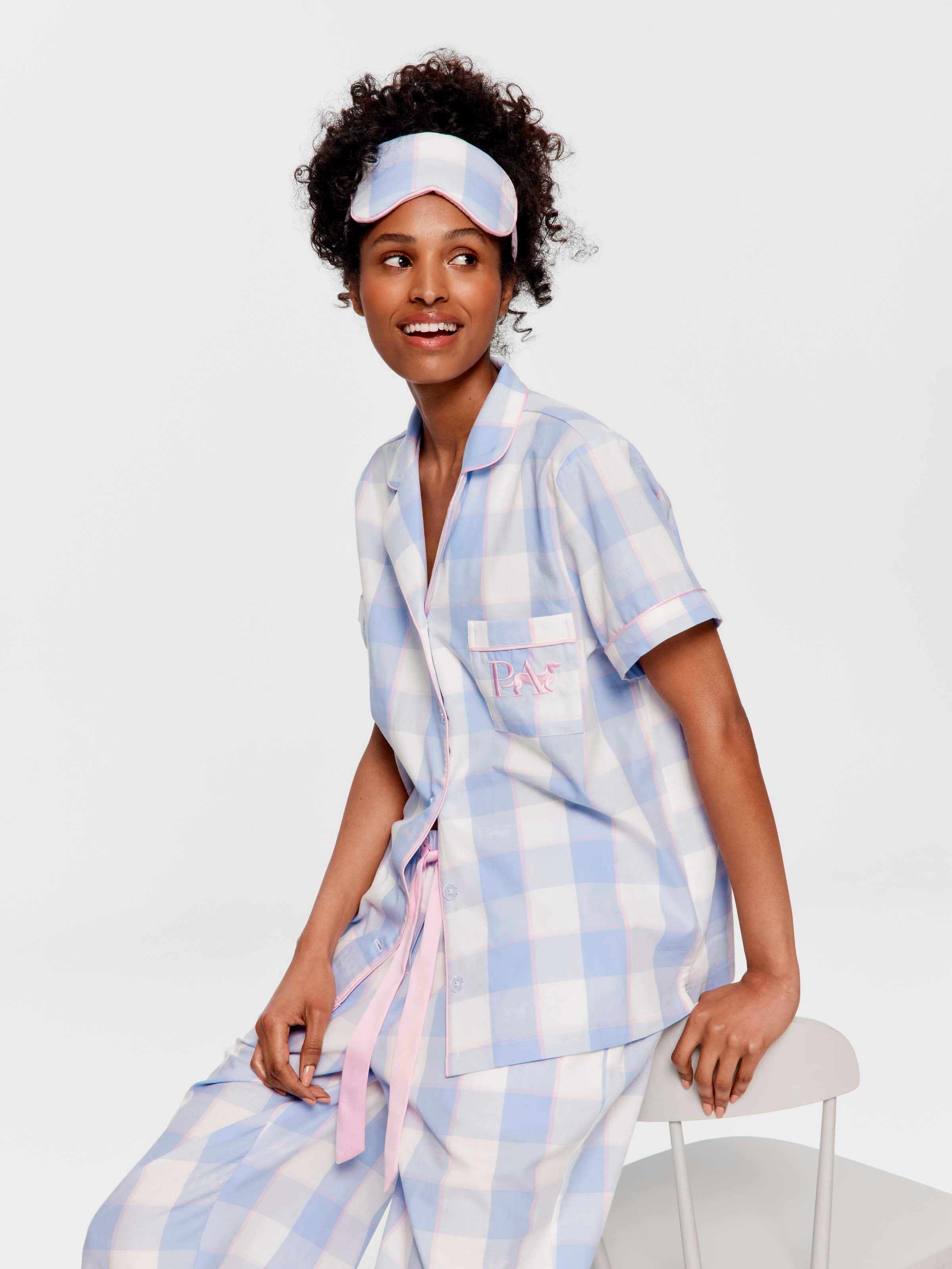 Angie Check 100% Cotton Boxed Pj Set & Eye Mask