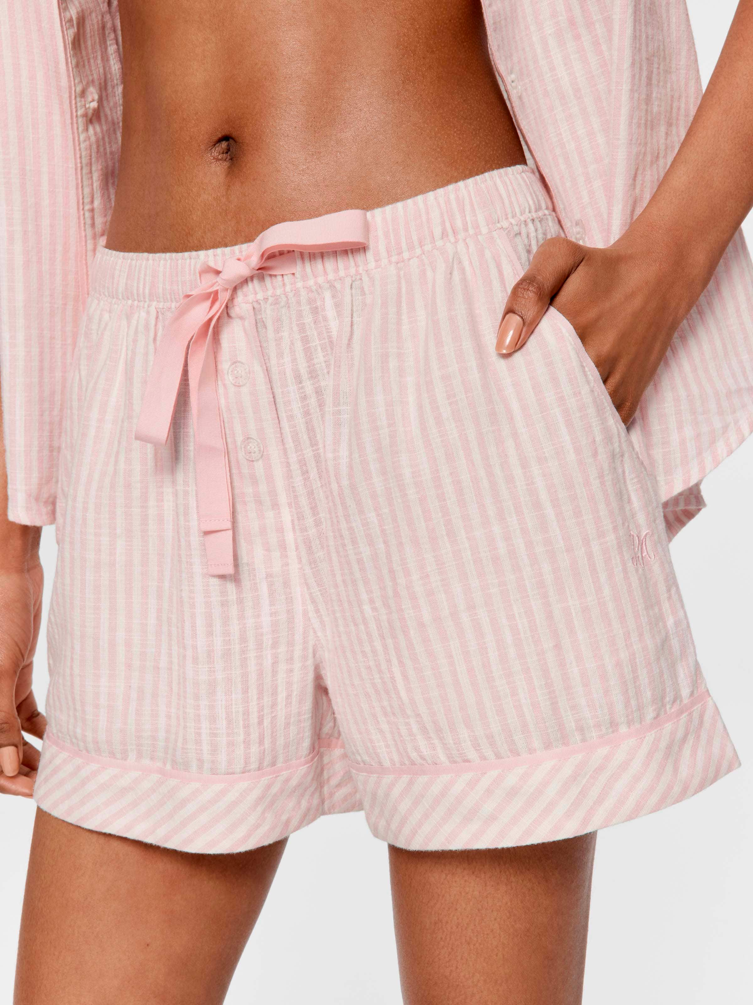 Pink Classic Stripe 100% Cotton Mid Short