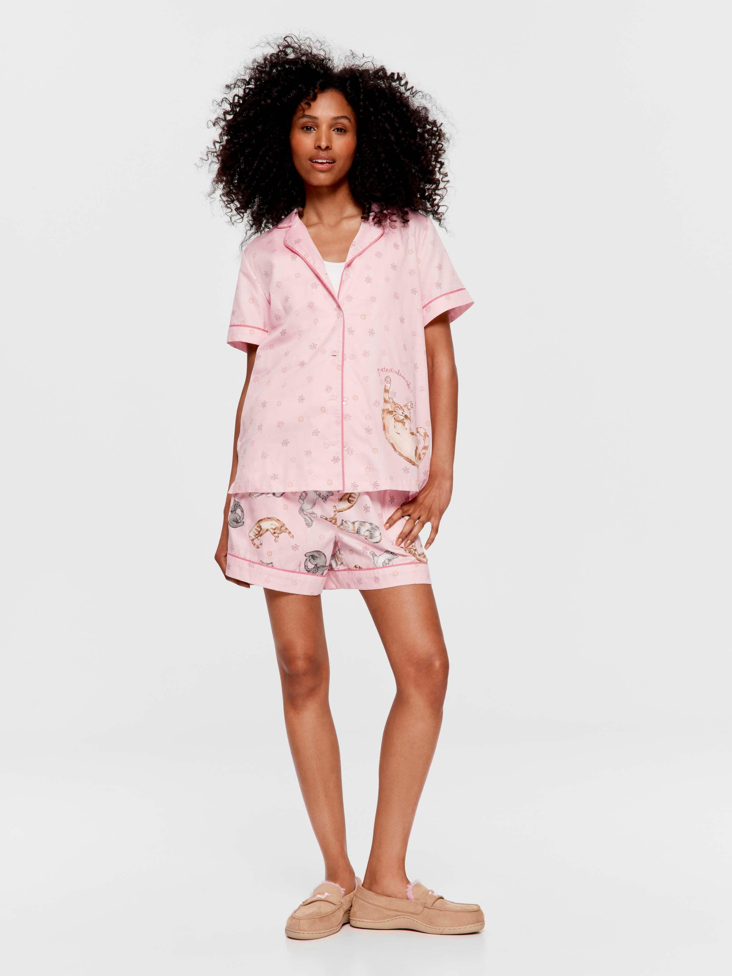 Ditsy Cats 100% Cotton Short Sleeve Shirt