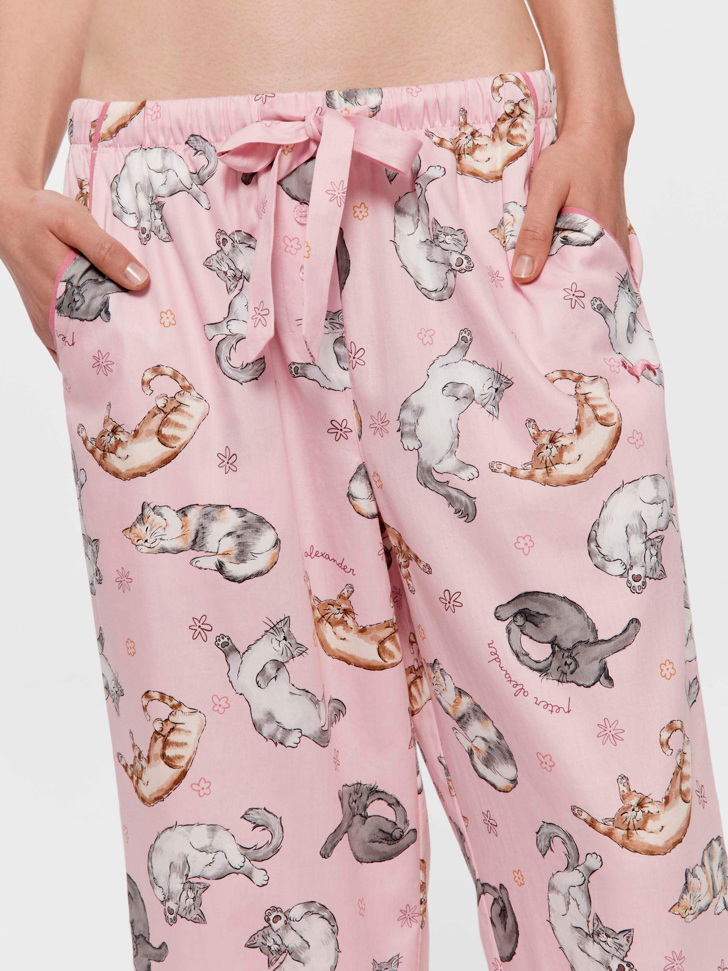 Ditsy Cats 100% Cotton 3/4 Pj Pant
