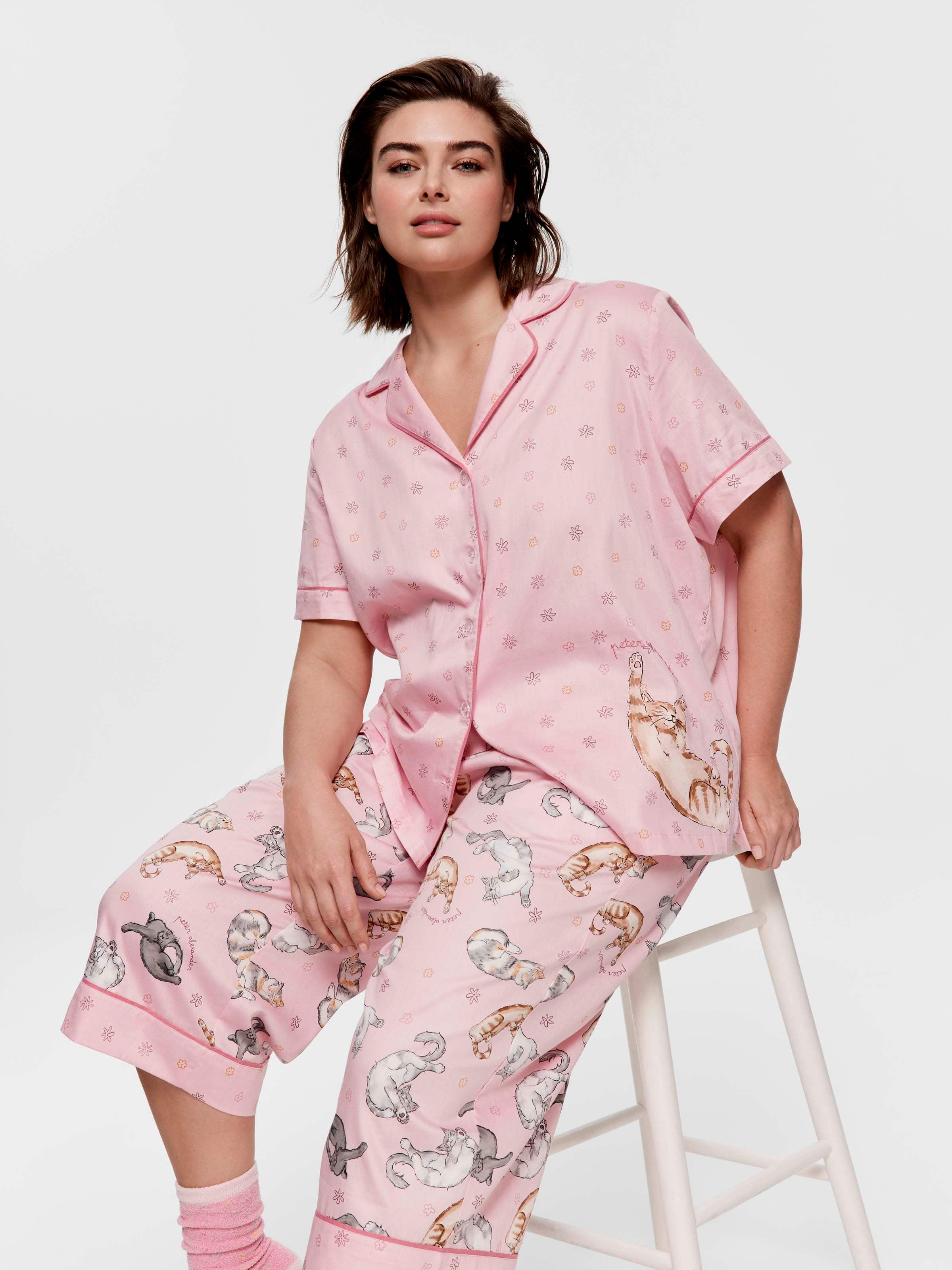 P.A. Plus Ditsy Cats 100% Cotton 3/4 Pj Pant