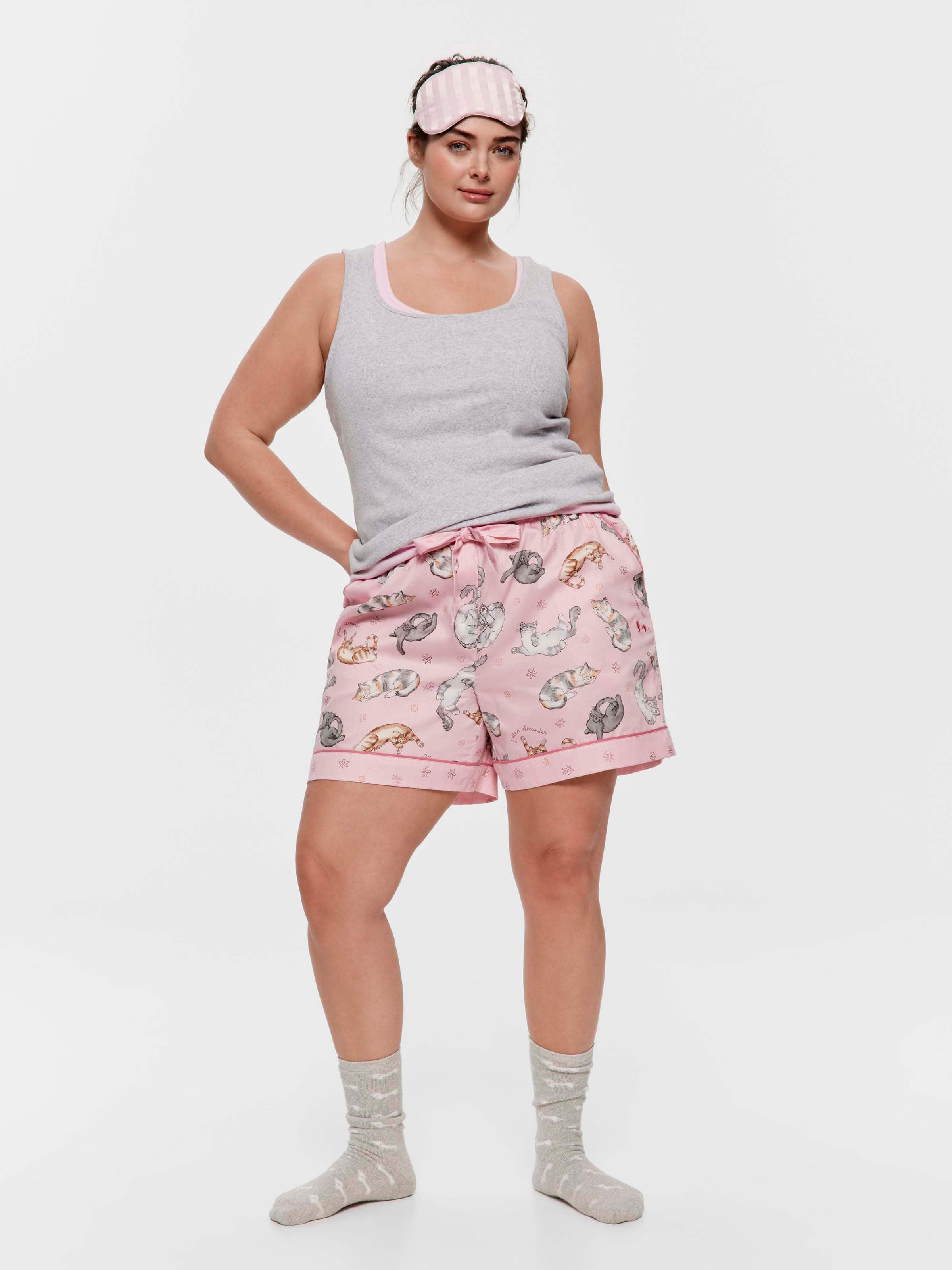 P.A. Plus Ditsy Cats 100% Cotton Relaxed Mid Short