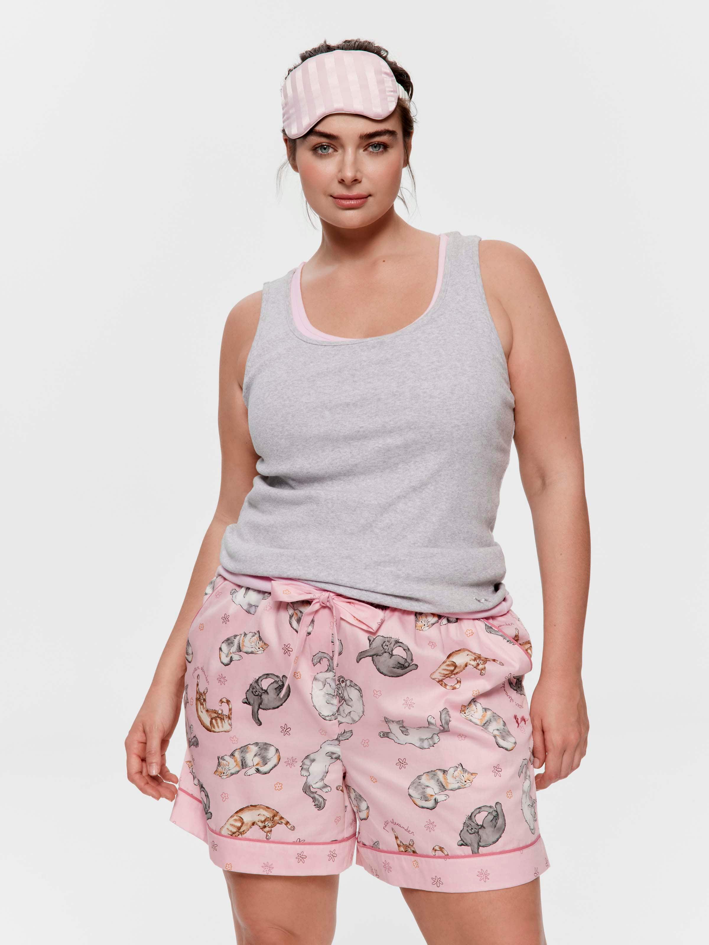 P.A. Plus Ditsy Cats 100% Cotton Relaxed Mid Short