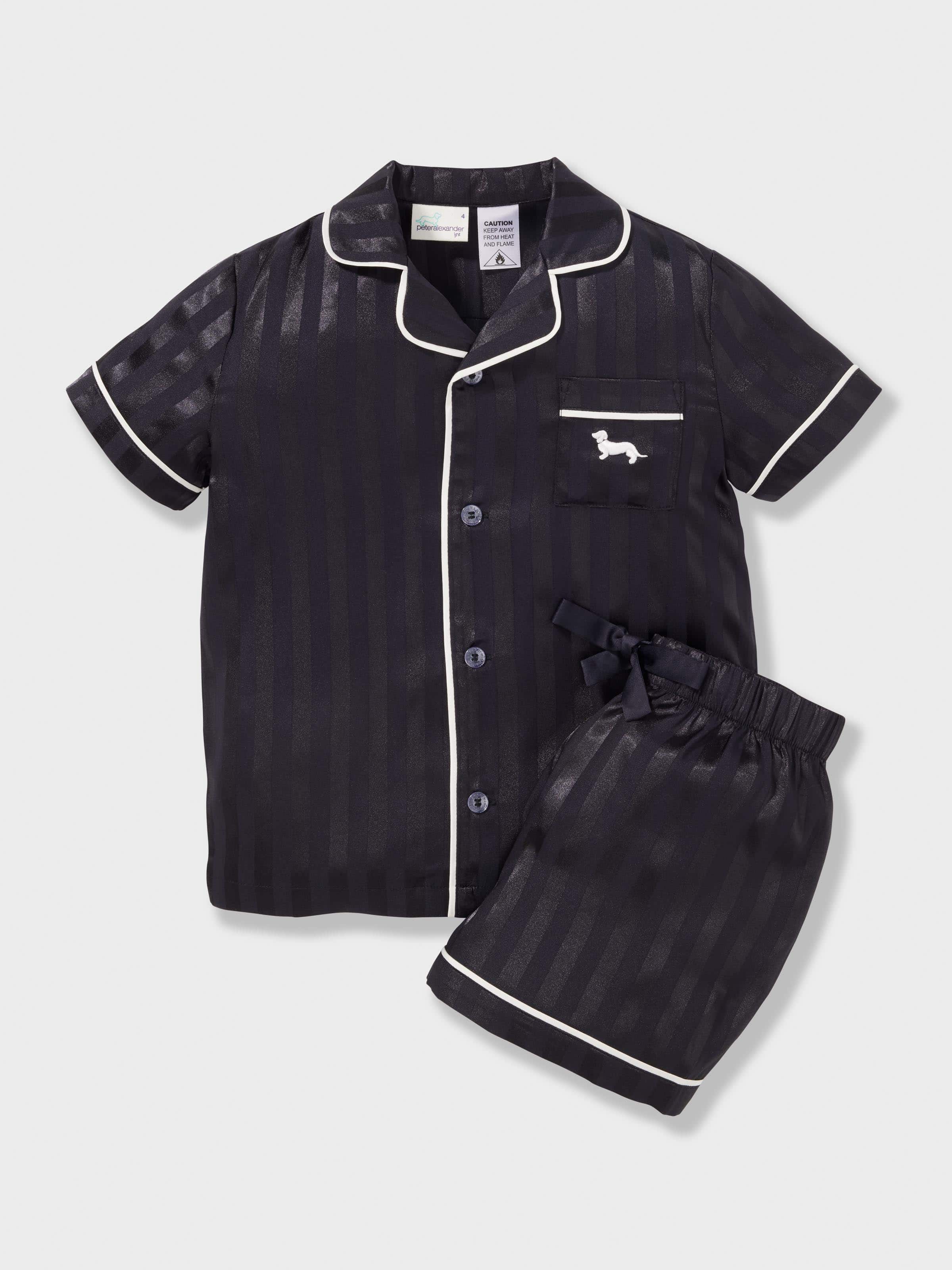Kids Black Stripe Classic Shortie Pj Set