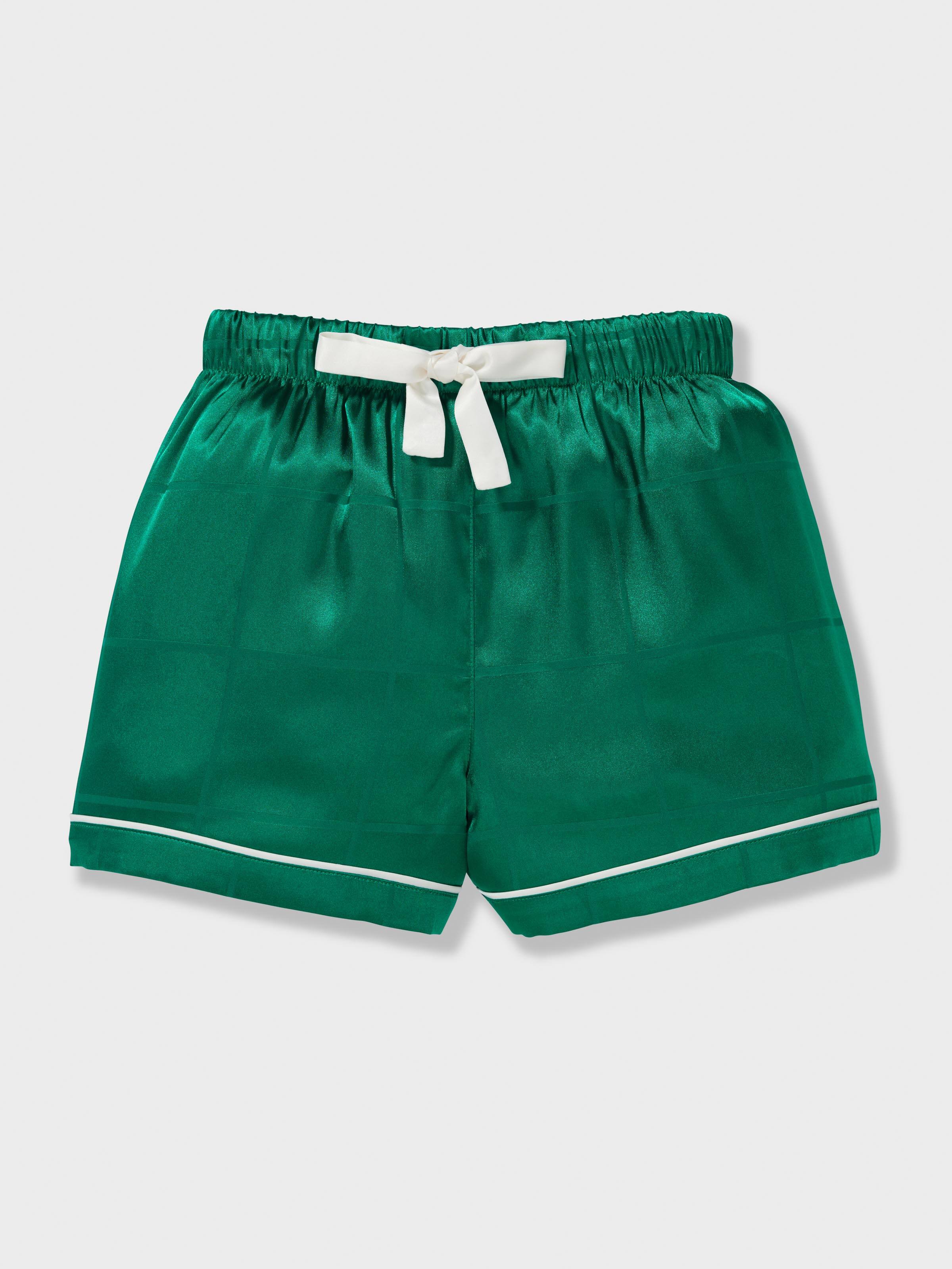 Kids Green Check Satin Classic Short Pj Set