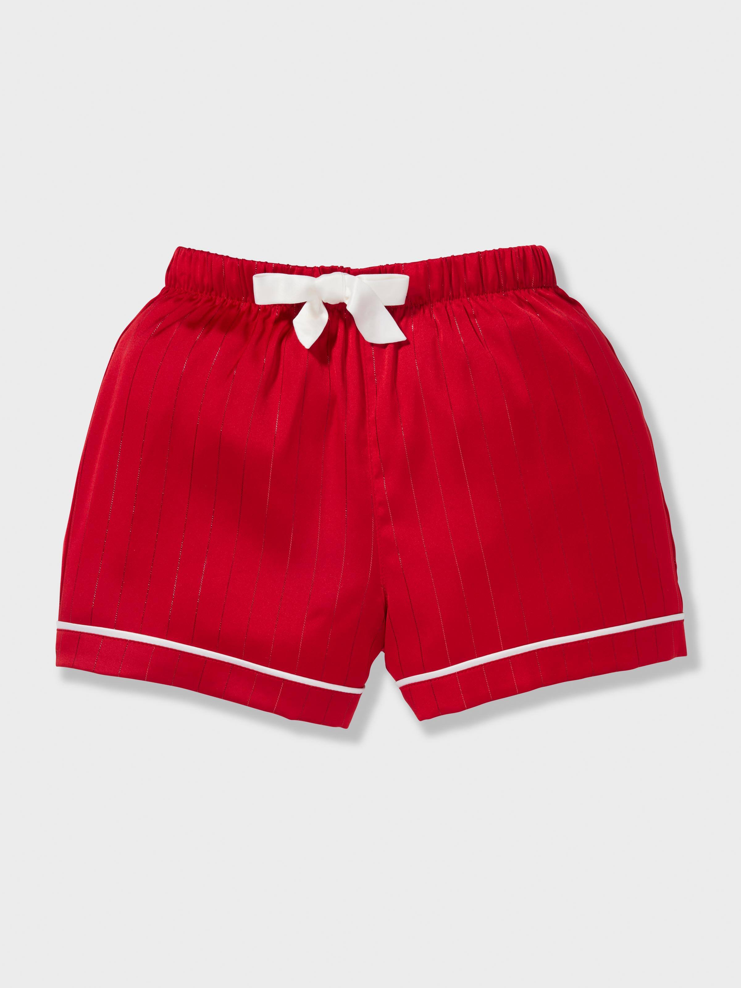 Jnr Kids Red Lurex Satin Classic Short Pj Set