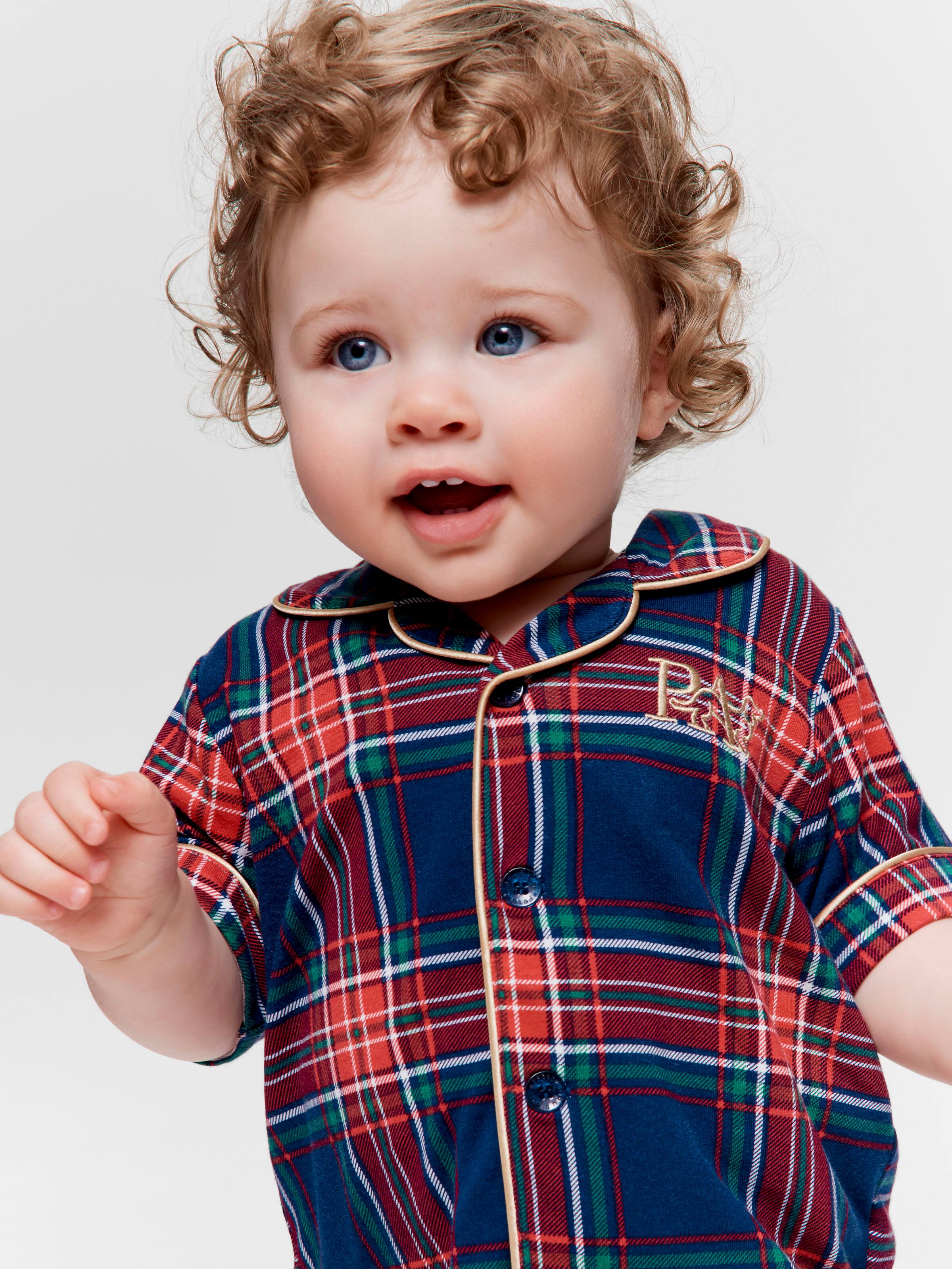 Baby Navy Tartan Bamboo Blend Classic Short Pj Set