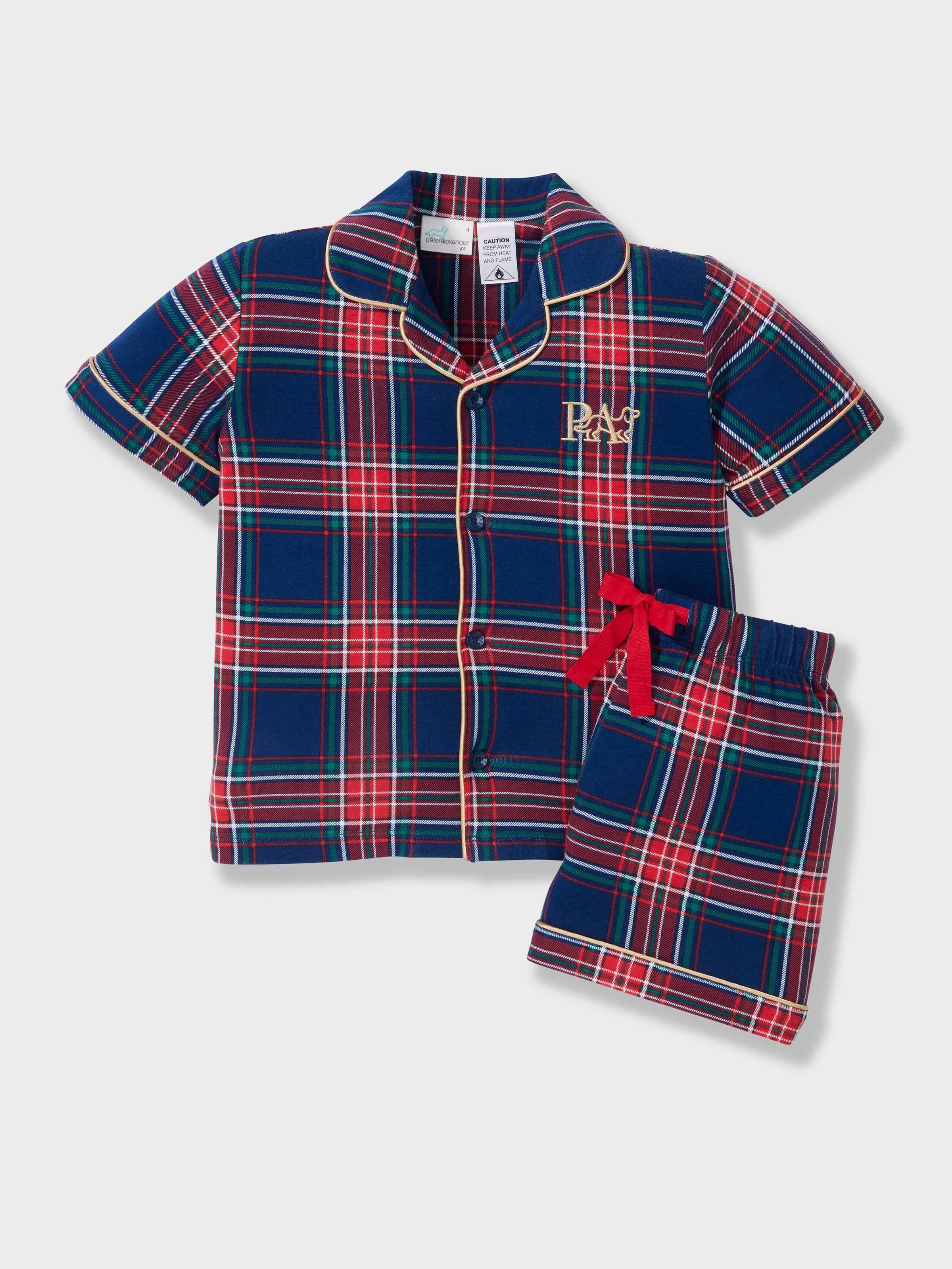 Kids Navy Tartan Bamboo Blend Classic Short Pj Set