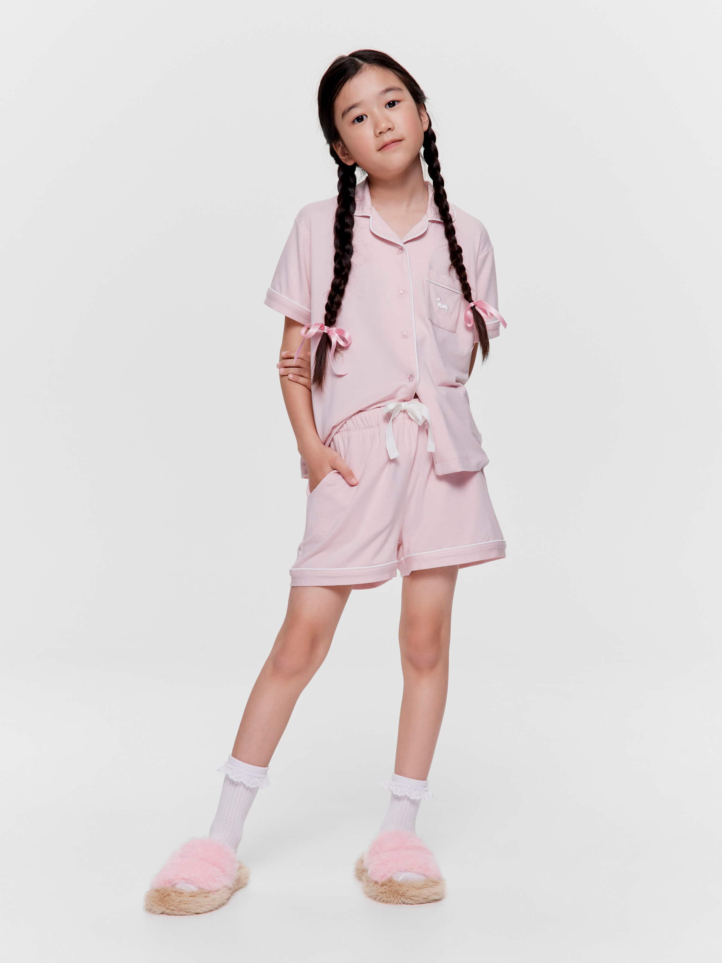 Girls Pink Bamboo Shortie Pj Set
