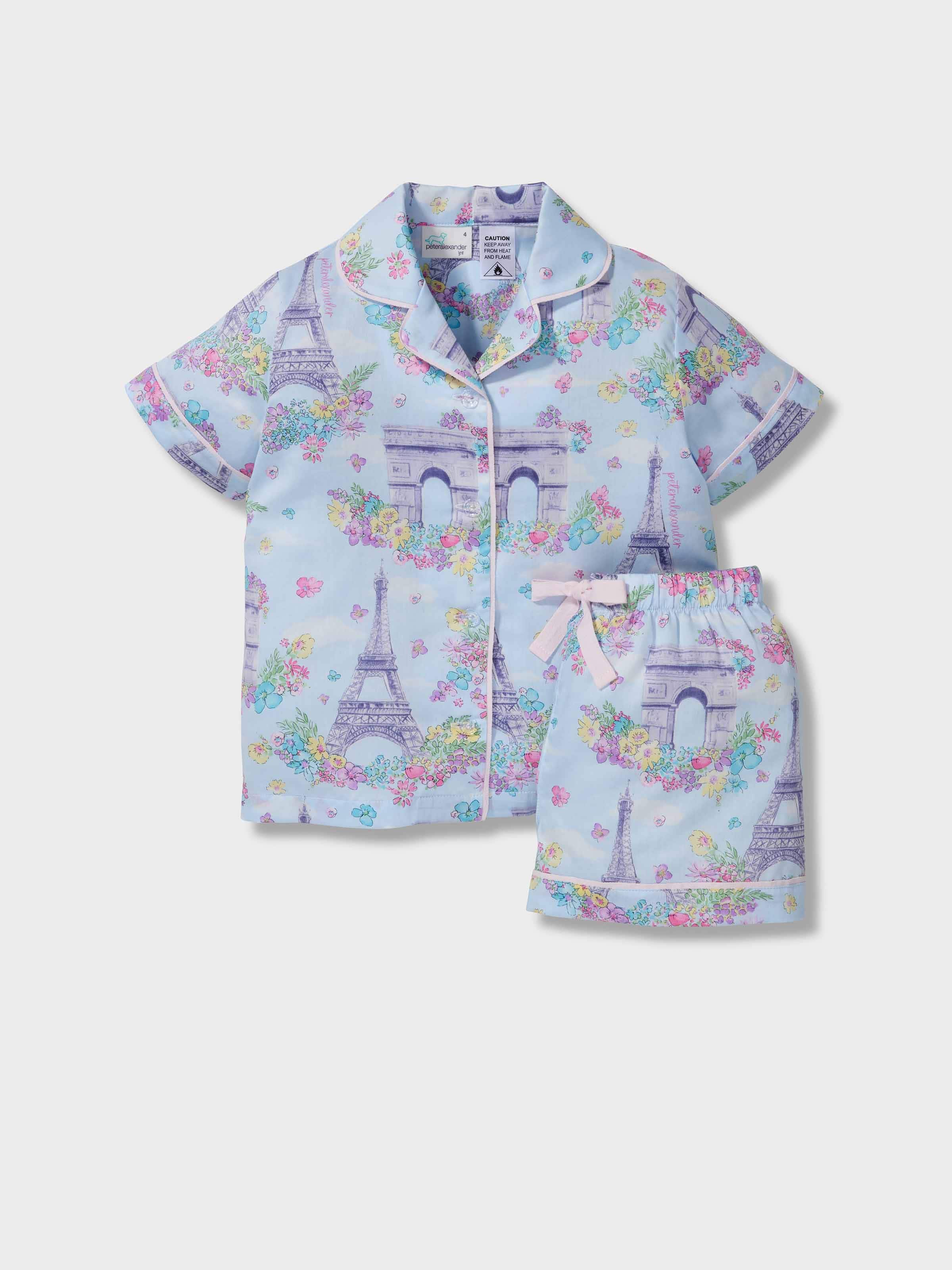 Jnr Girls Paris Watercolour 100% Cotton Shortie Pj Set