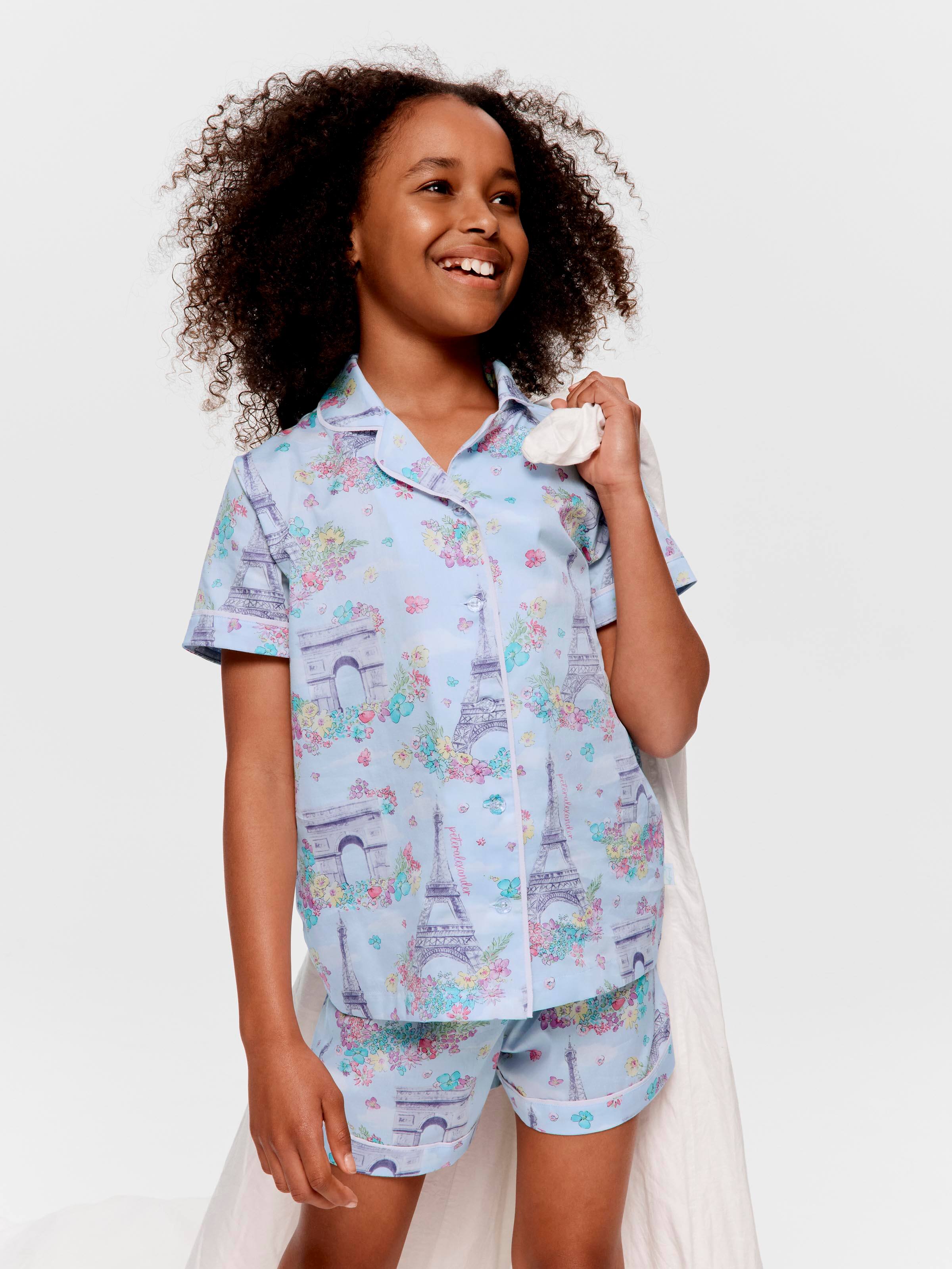 Girls Paris Watercolour 100% Cotton Shortie Pj Set