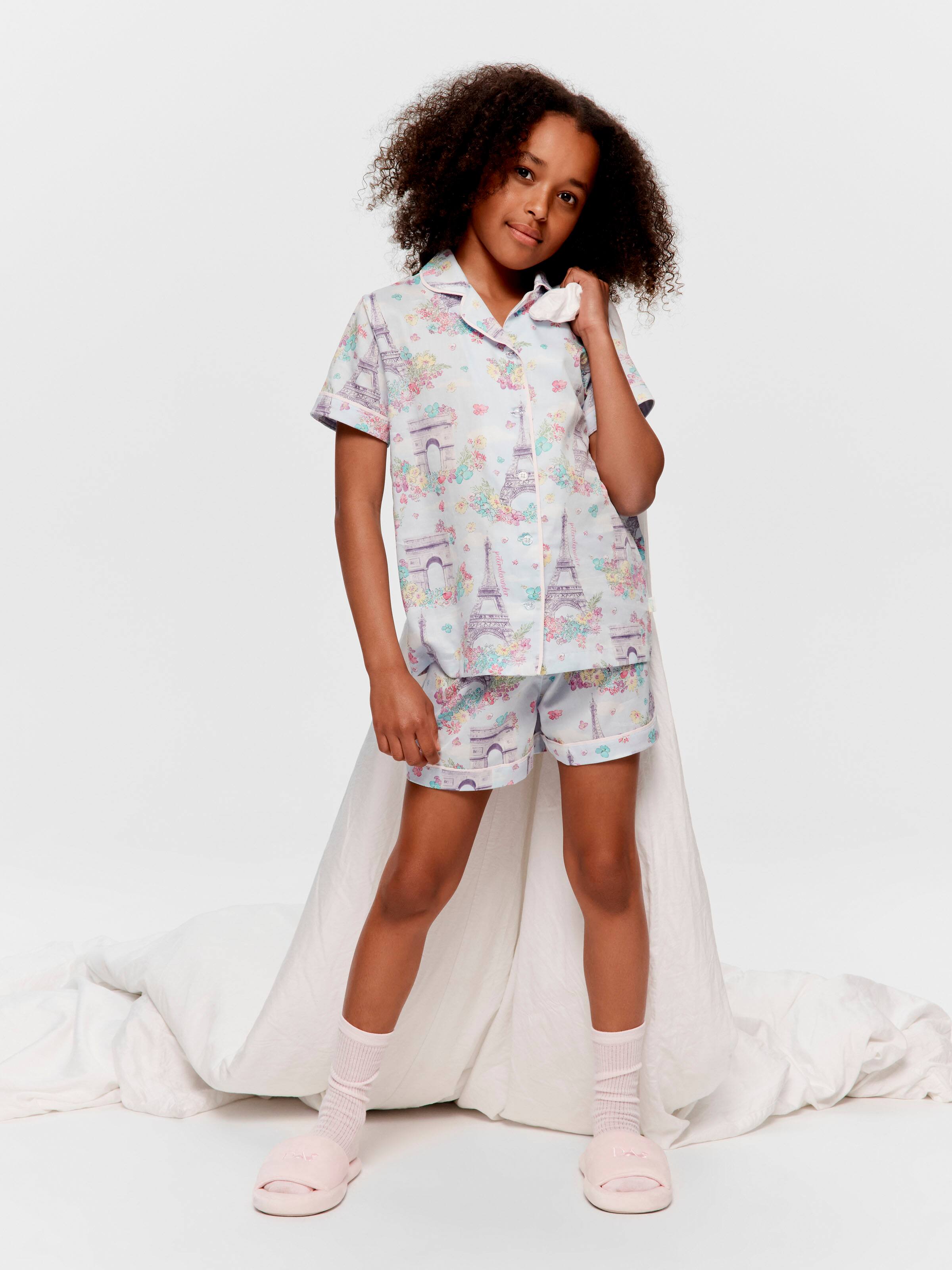 Girls Paris Watercolour 100% Cotton Shortie Pj Set