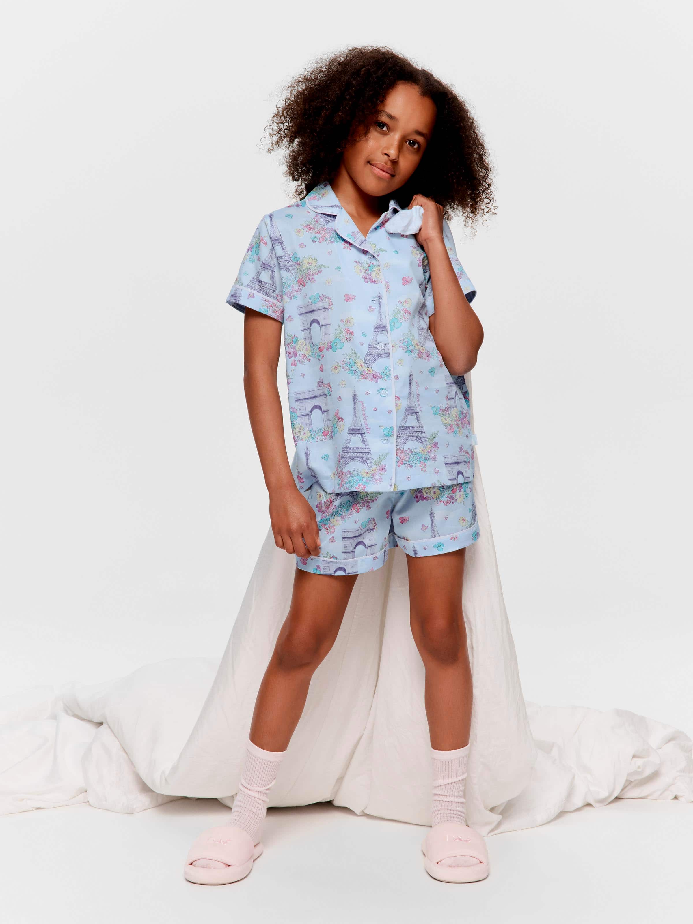 Girls Paris Watercolour 100% Cotton Shortie Pj Set