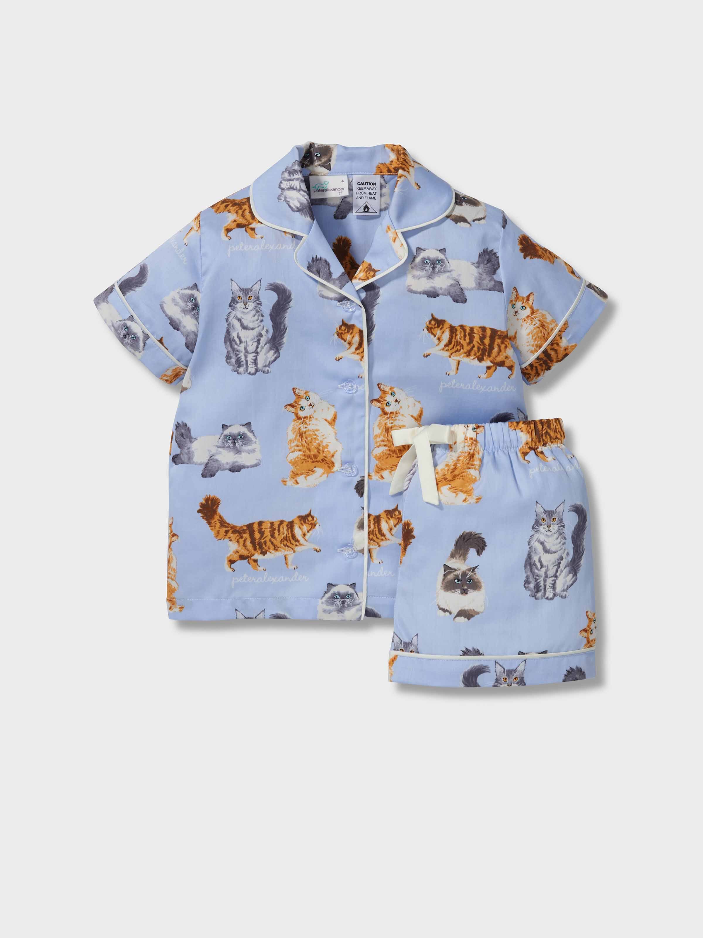 Jnr Girls Mixed Cats 100% Cotton Shortie Pj Set
